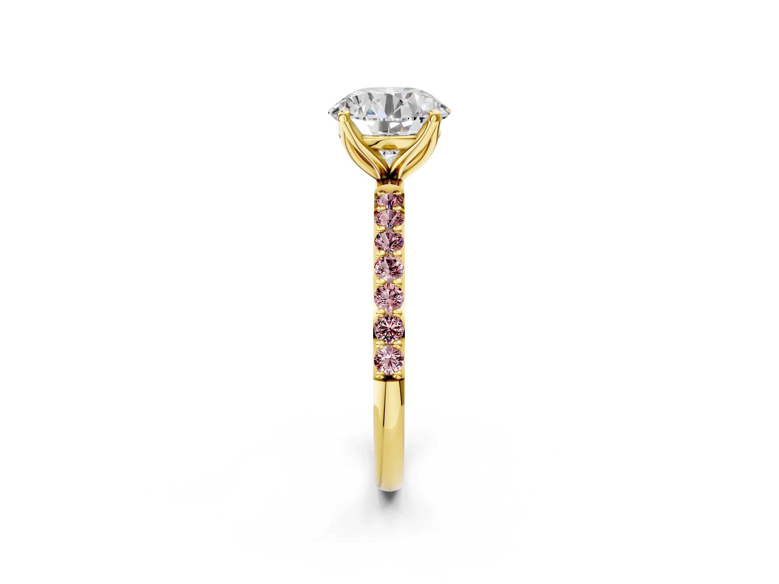 Yellow gold Round Cut Diamond Solitaire Engagement Ring with Round with Morganite side stone Pavé Band and Prong Setting_2