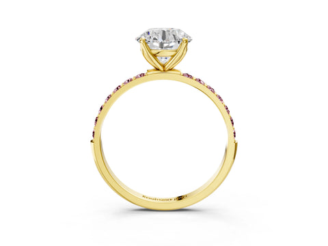 Yellow gold Round Cut Diamond Solitaire Engagement Ring with Round with Morganite side stone Pavé Band and Prong Setting_3