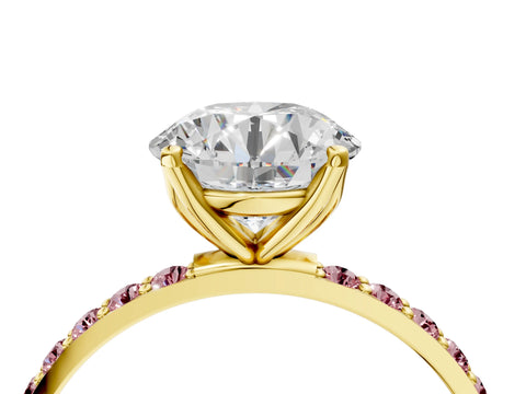 Yellow gold Round Cut Diamond Solitaire Engagement Ring with Round with Morganite side stone Pavé Band and Prong Setting_4