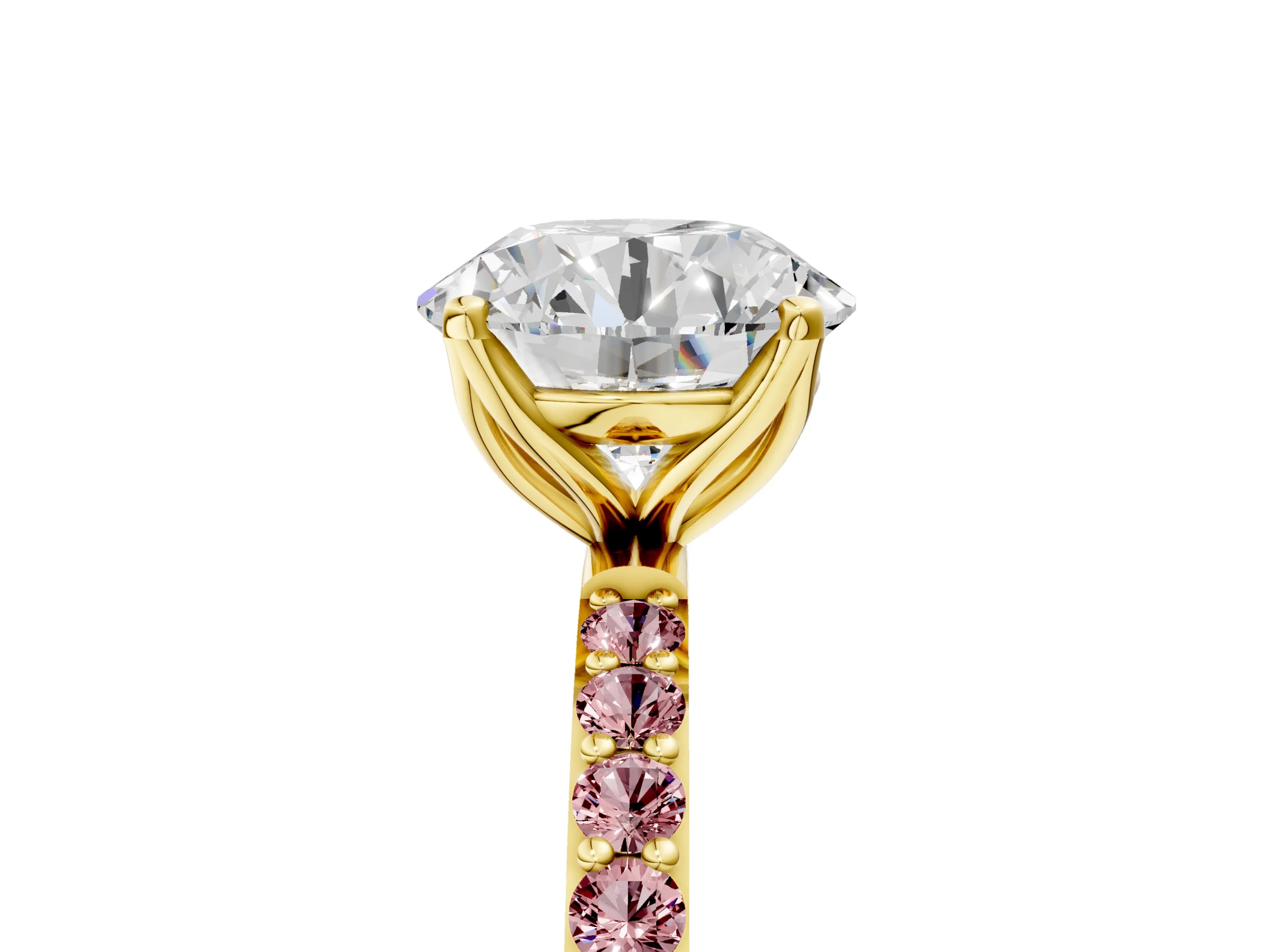 Yellow gold Round Cut Diamond Solitaire Engagement Ring with Round with Morganite side stone Pavé Band and Prong Setting_5