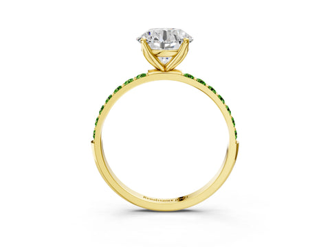Yellow gold Round Cut Diamond Solitaire Engagement Ring with Round with Peridot side stone Pavé Band and Prong Setting_3