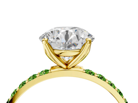 Yellow gold Round Cut Diamond Solitaire Engagement Ring with Round with Peridot side stone Pavé Band and Prong Setting_4