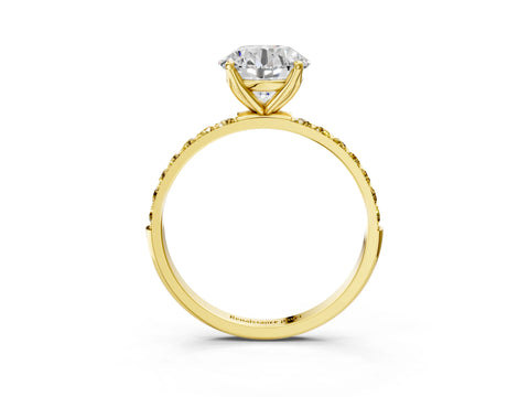 Yellow gold Round Cut Diamond Solitaire Engagement Ring with Round with Yellow Sapphire side stone Pavé Band and Prong Setting_3