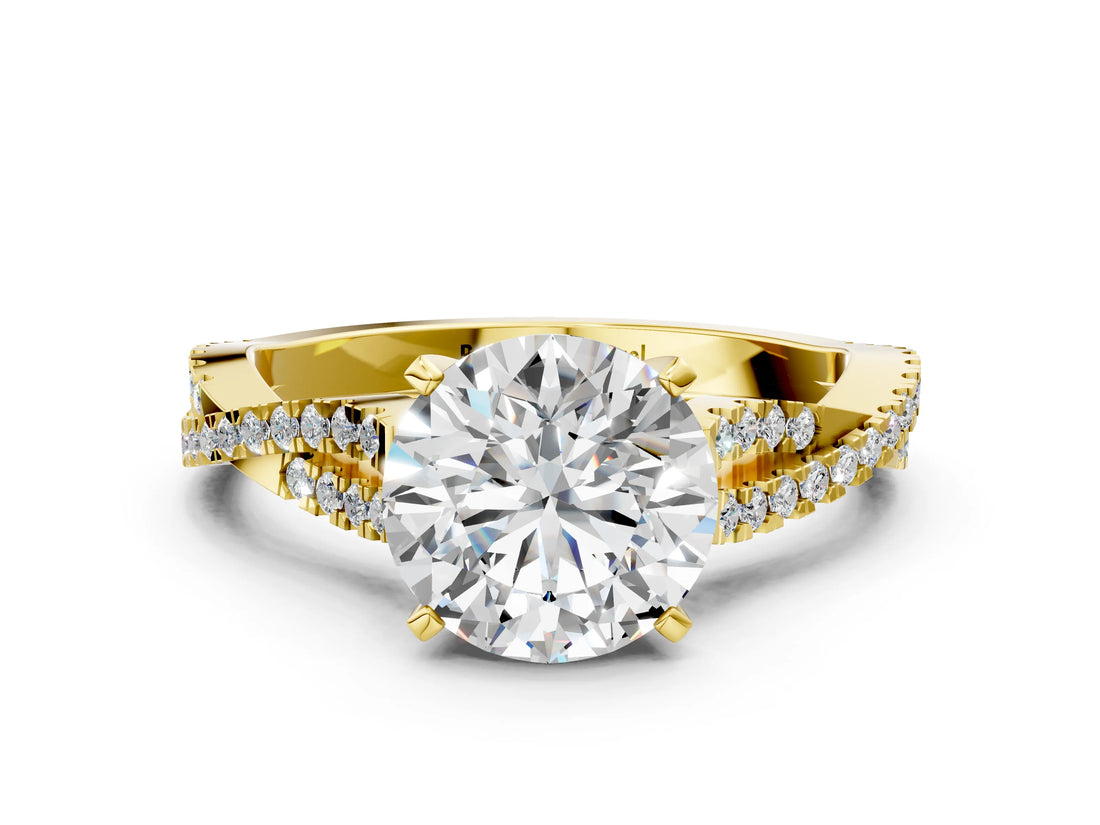 Yellow gold Round Cut Diamond Solitaire Engagement Ring with Twisted Pavé Band and Four-Prong Setting_55