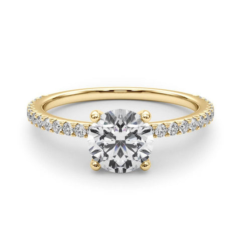 Yellow gold Round Cut Diamond Solitaire Pavé Band with Four-Prong Setting 1