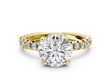 Yellow gold Round Cut Diamond Solitaire Pavé Engagement Ring with Round Band and Prong Setting_14