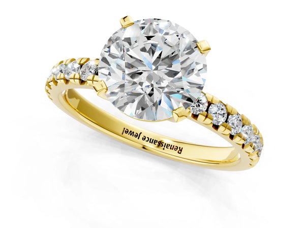 Yellow Gold Round Solitaire Engagement Ring Setting with Large Round Accent Band and Basket Head