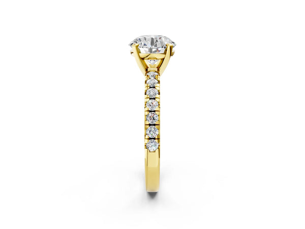 Yellow Gold Round Solitaire Engagement Ring Setting with Large Round Accent Band and Basket Head