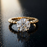 Yellow gold Round Cut Diamond Solitaire Ring with Beaded Band and Prong Setting_18