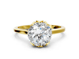 Yellow gold Round Cut Diamond Solitaire Ring with Flower Prong Setting and Classic Band_220