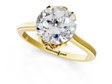 Yellow gold Round Cut Diamond Solitaire Ring with Flower Prong Setting and Classic Band_221