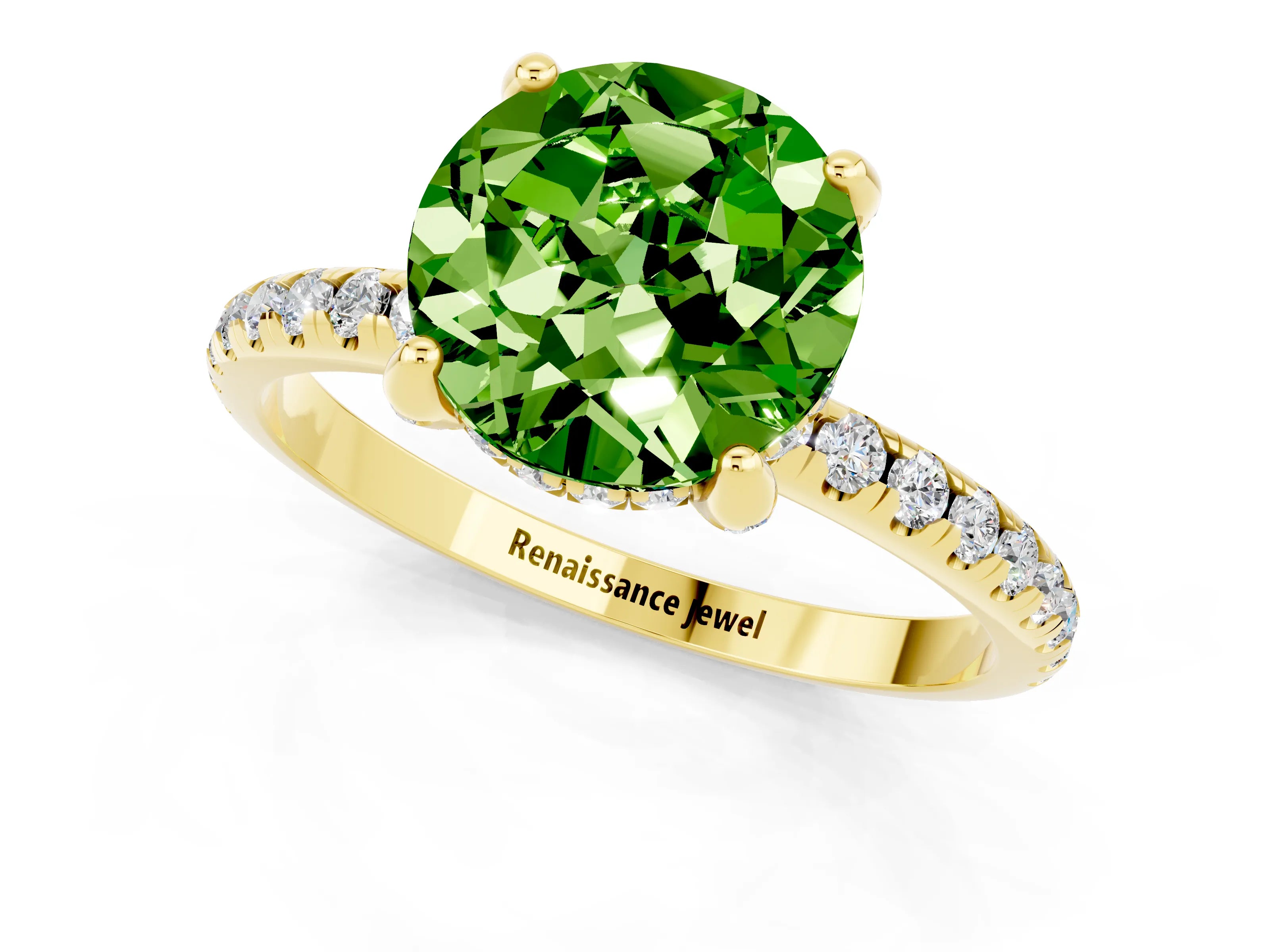 Yellow gold Round Cut Diamond Solitaire Ring with Four-Prong Setting and Pavé Band_1