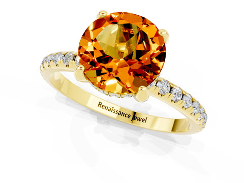 Yellow gold Round Cut Diamond Solitaire Ring with Four-Prong Setting and Pavé Band_1