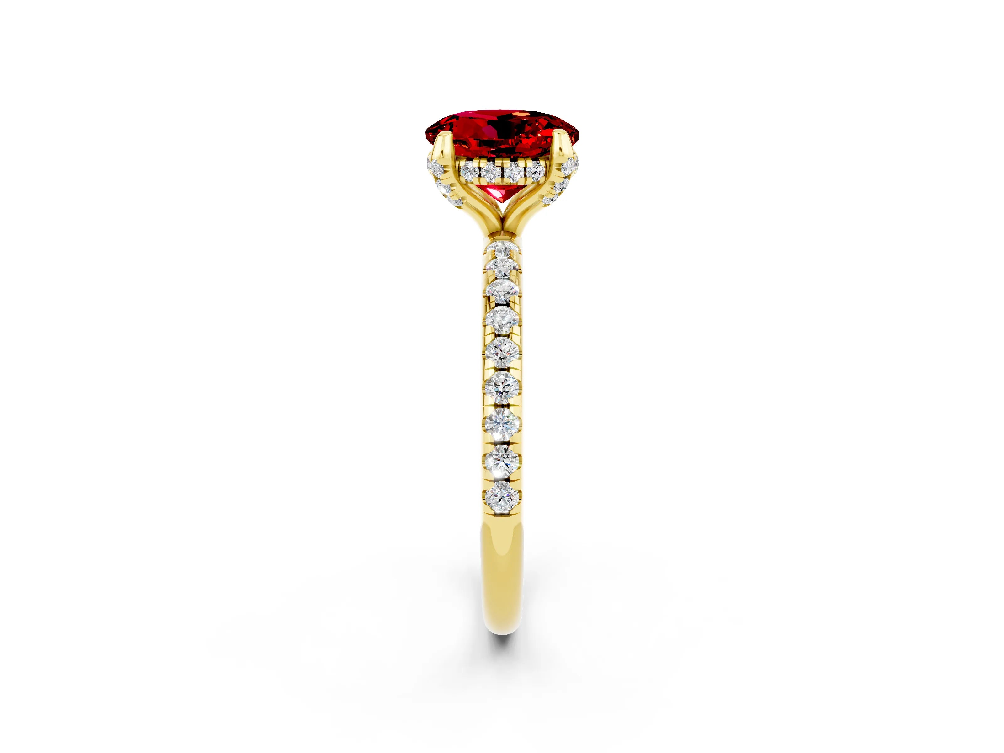 Yellow gold Round Cut Diamond Solitaire Ring with Four-Prong Setting and Pavé Band_2