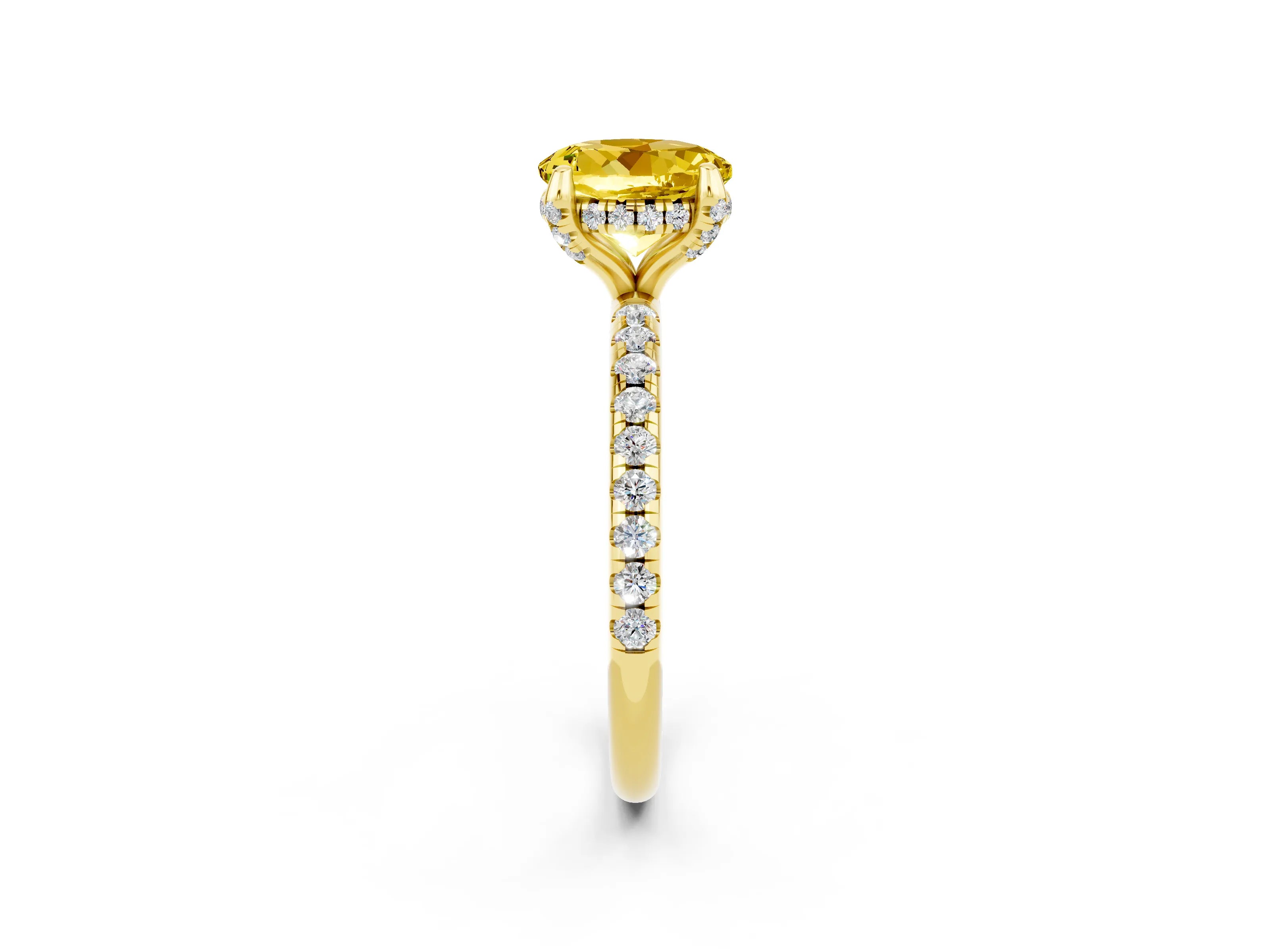 Yellow gold Round Cut Diamond Solitaire Ring with Four-Prong Setting and Pavé Band_2