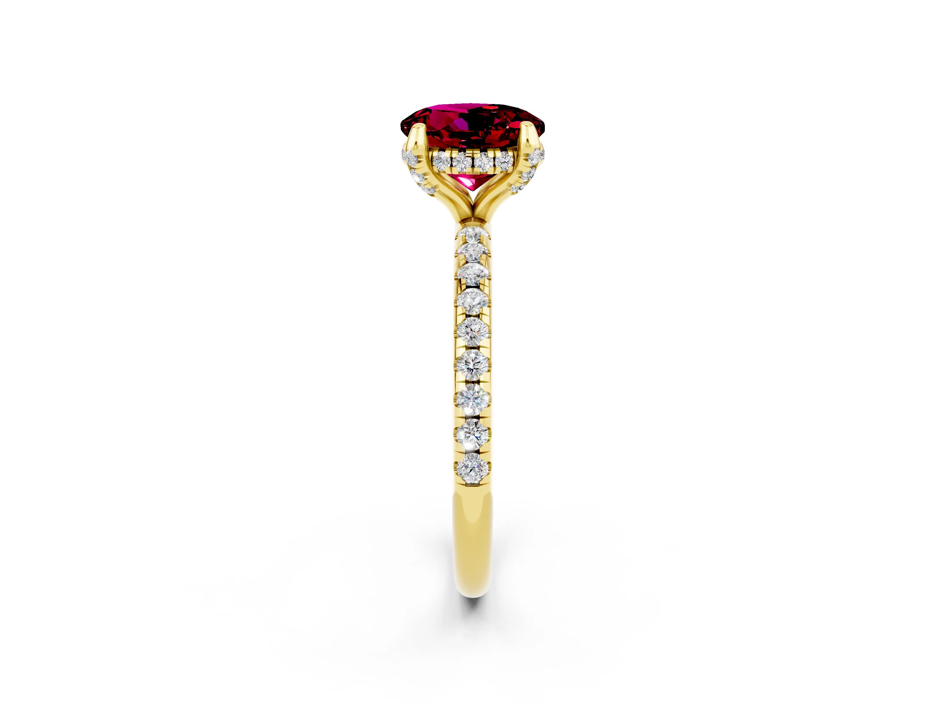 Yellow gold Round Cut Diamond Solitaire Ring with Four-Prong Setting and Pavé Band_2