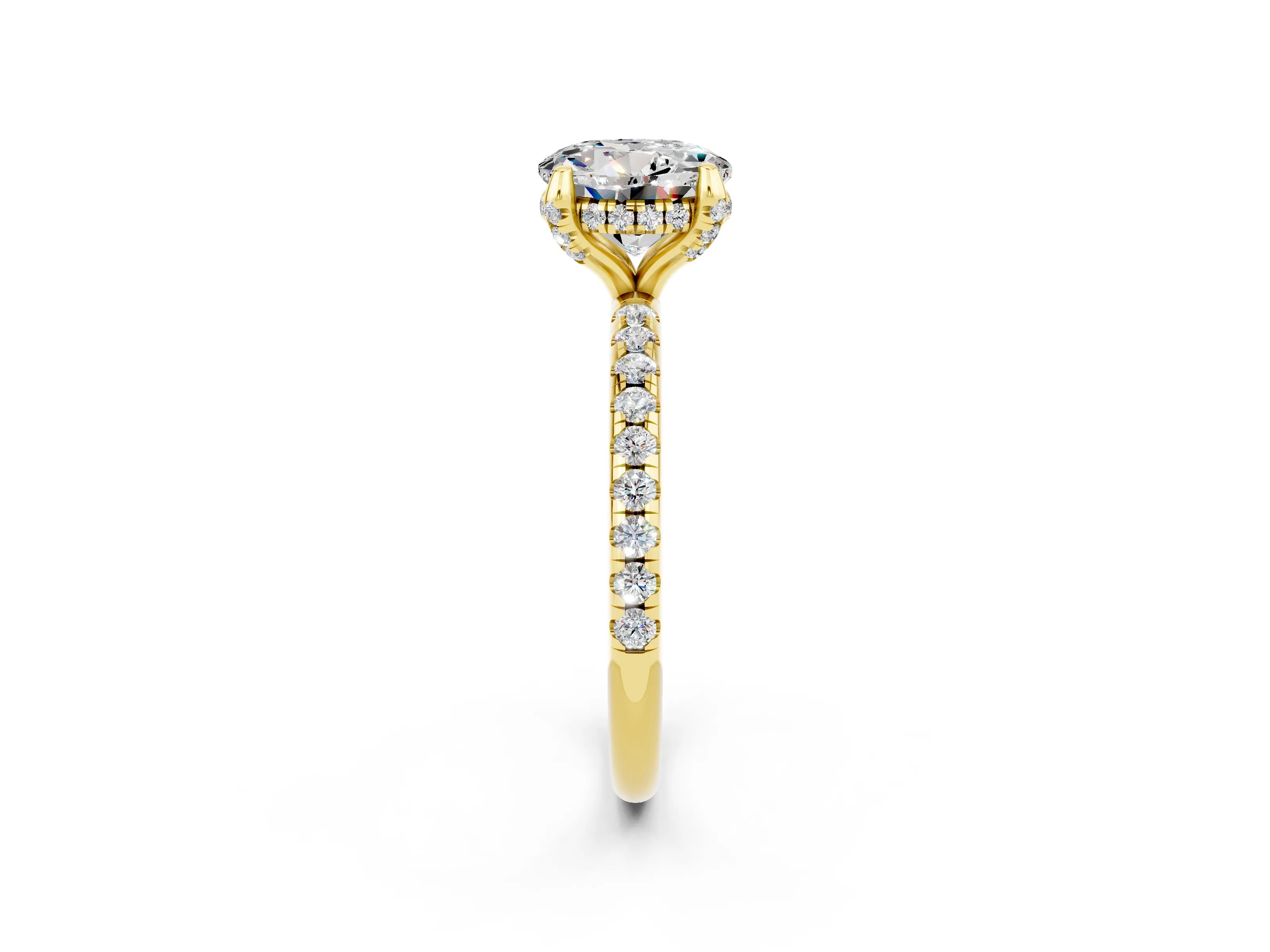 Yellow gold Round Cut Diamond Solitaire Ring with Four-Prong Setting and Pavé Band_2