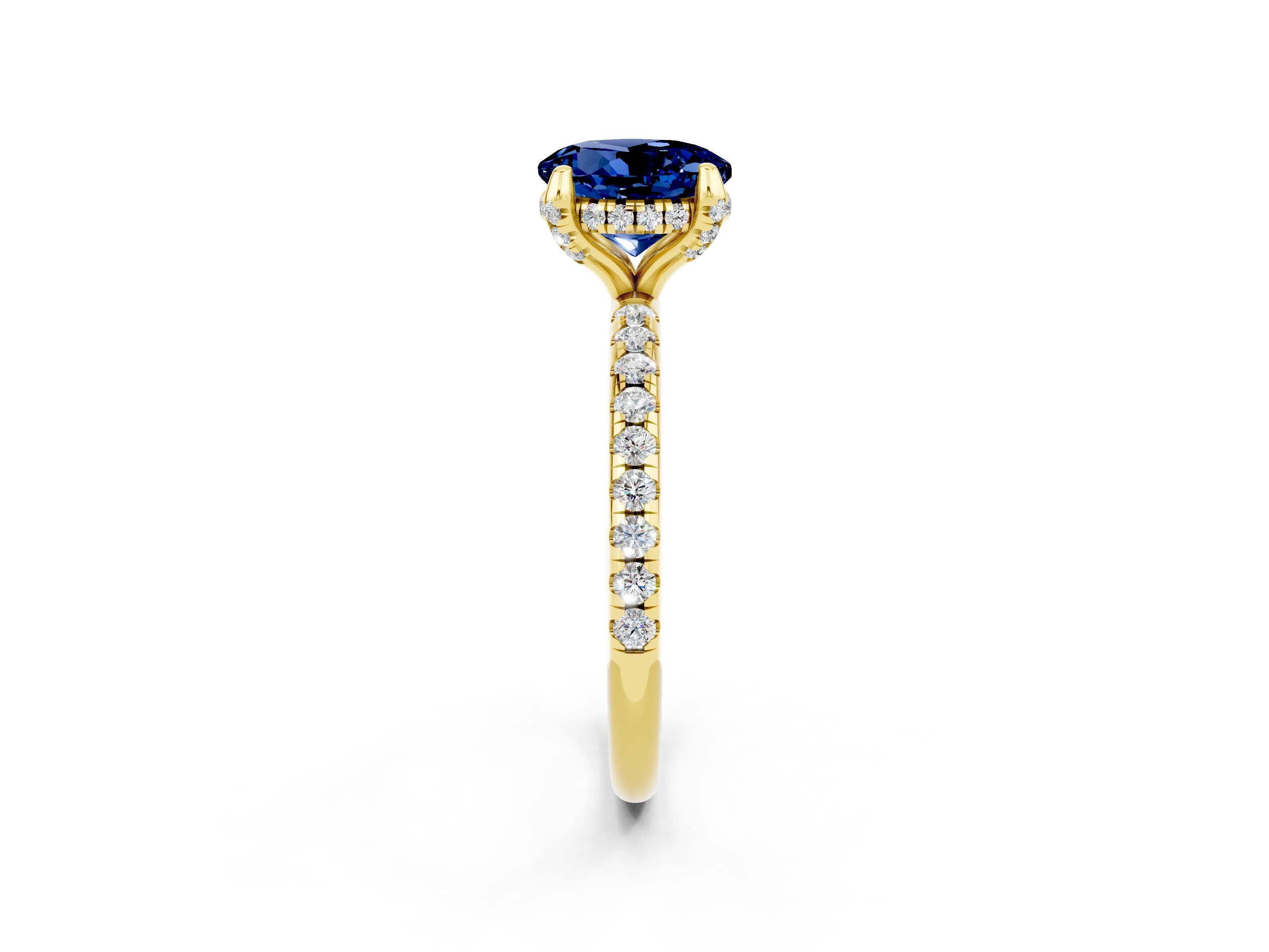Yellow gold Round Cut Diamond Solitaire Ring with Four-Prong Setting and Pavé Band_2