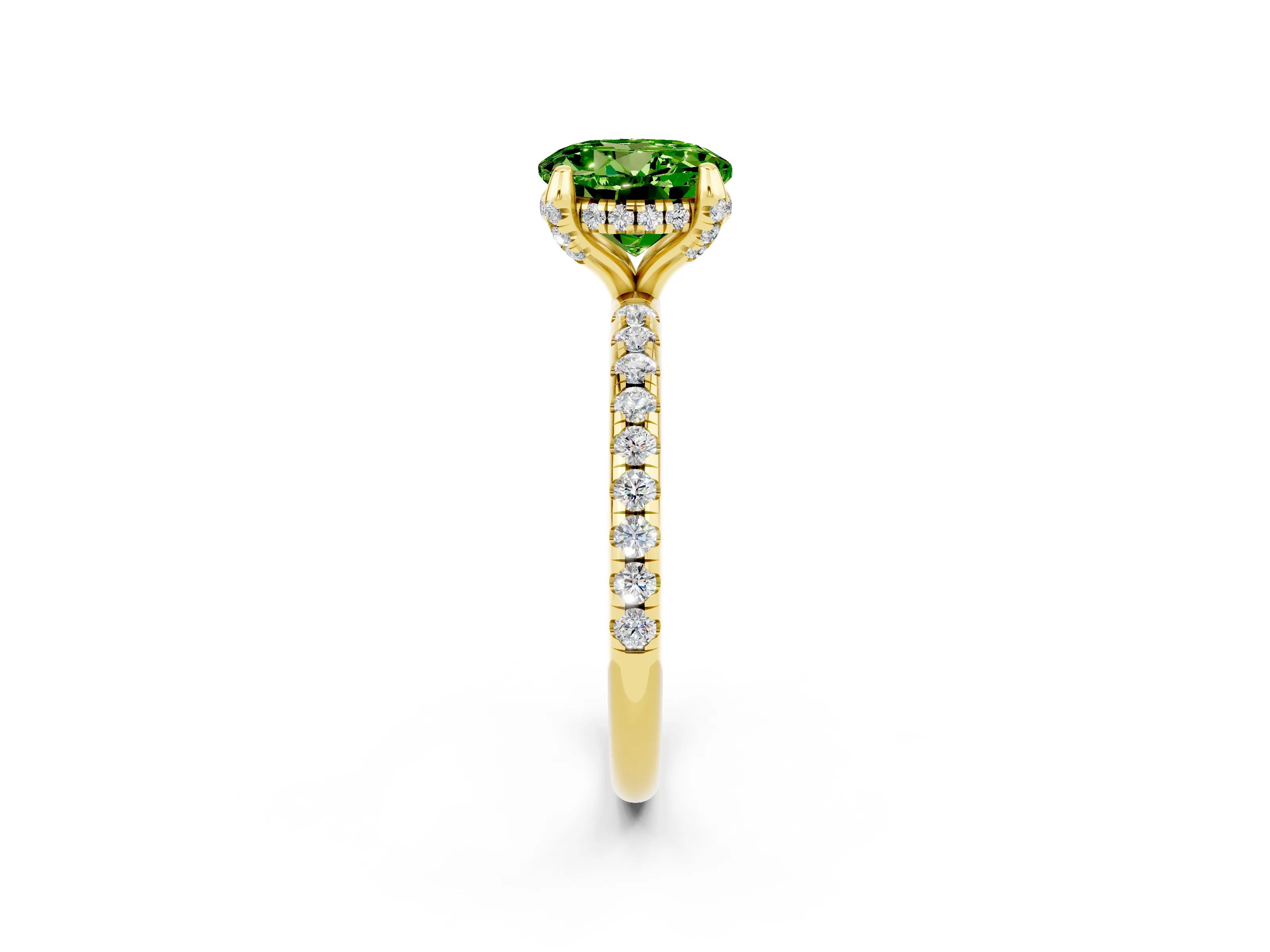 Yellow gold Round Cut Diamond Solitaire Ring with Four-Prong Setting and Pavé Band_2