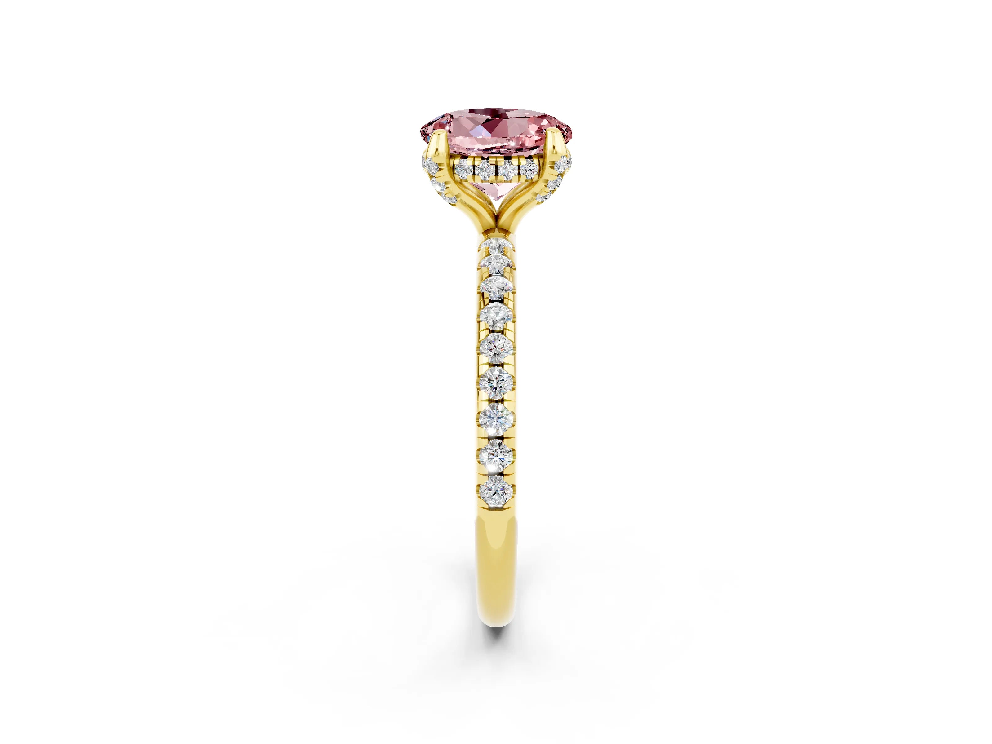 Yellow gold Round Cut Diamond Solitaire Ring with Four-Prong Setting and Pavé Band_2