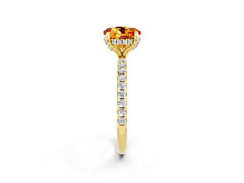 Yellow gold Round Cut Diamond Solitaire Ring with Four-Prong Setting and Pavé Band_2