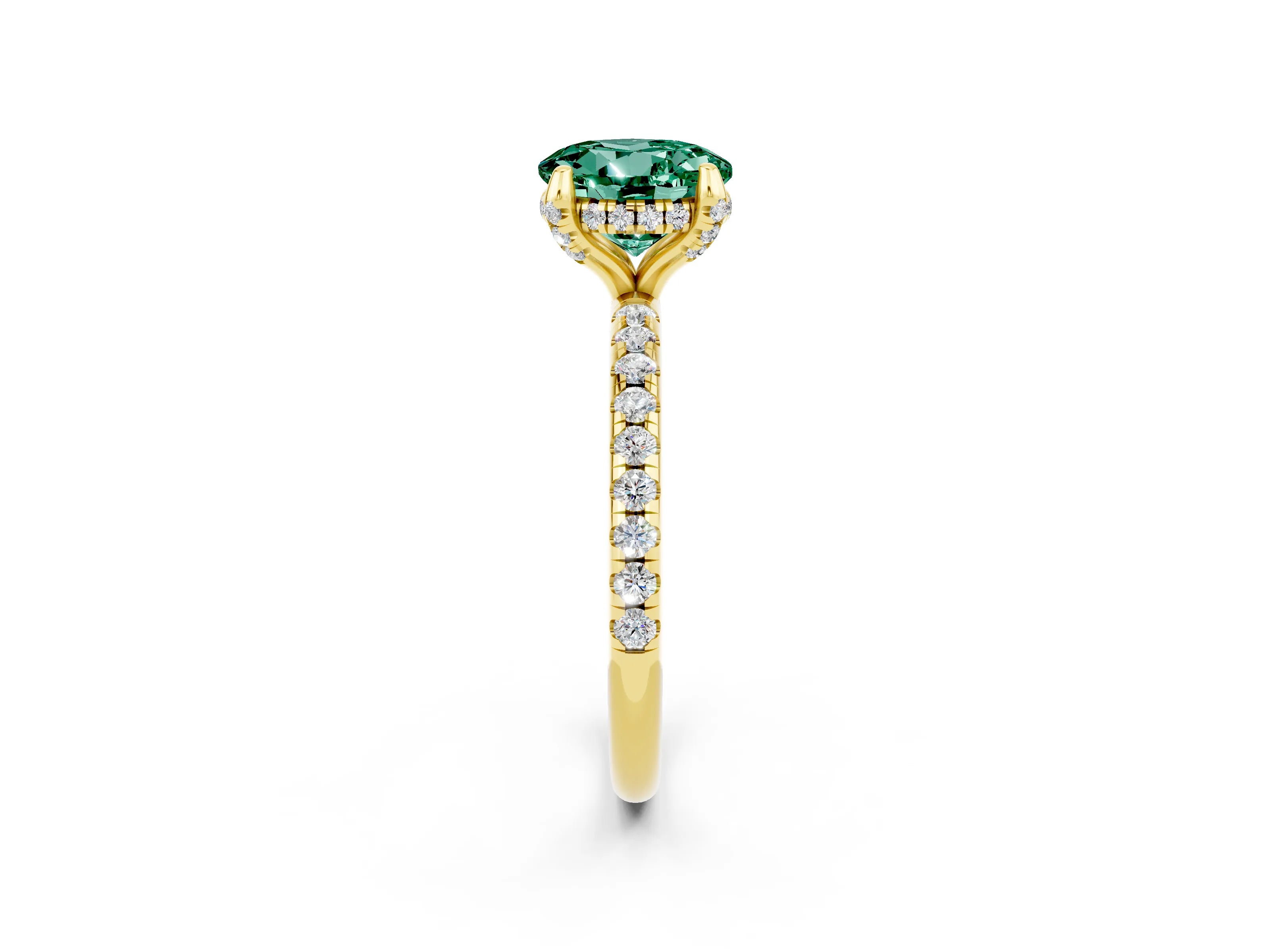 Yellow gold Round Cut Diamond Solitaire Ring with Four-Prong Setting and Pavé Band_2