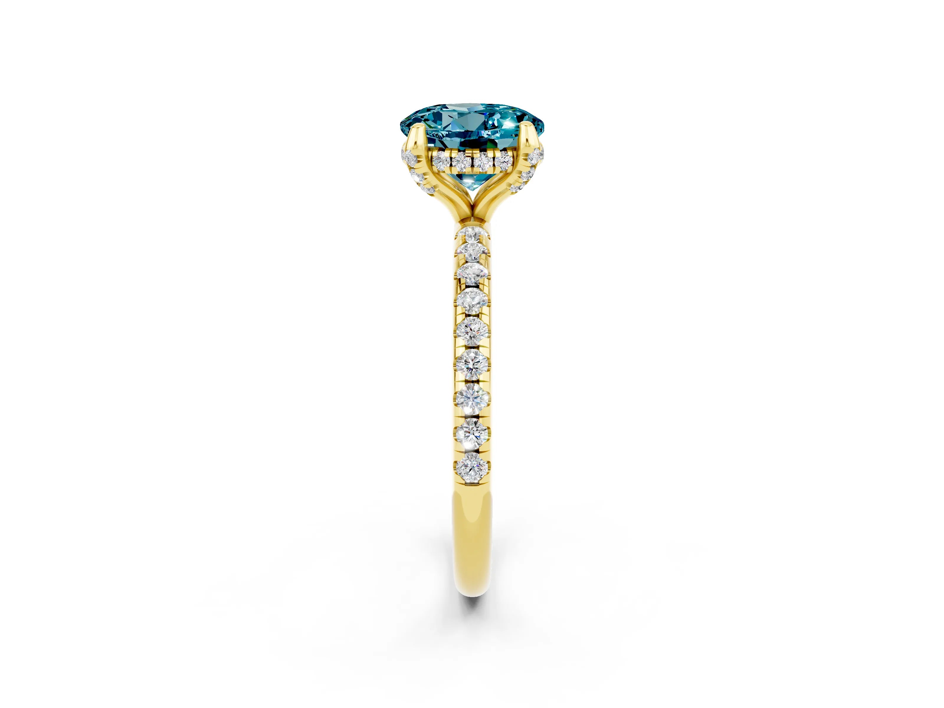 Yellow gold Round Cut Diamond Solitaire Ring with Four-Prong Setting and Pavé Band_2