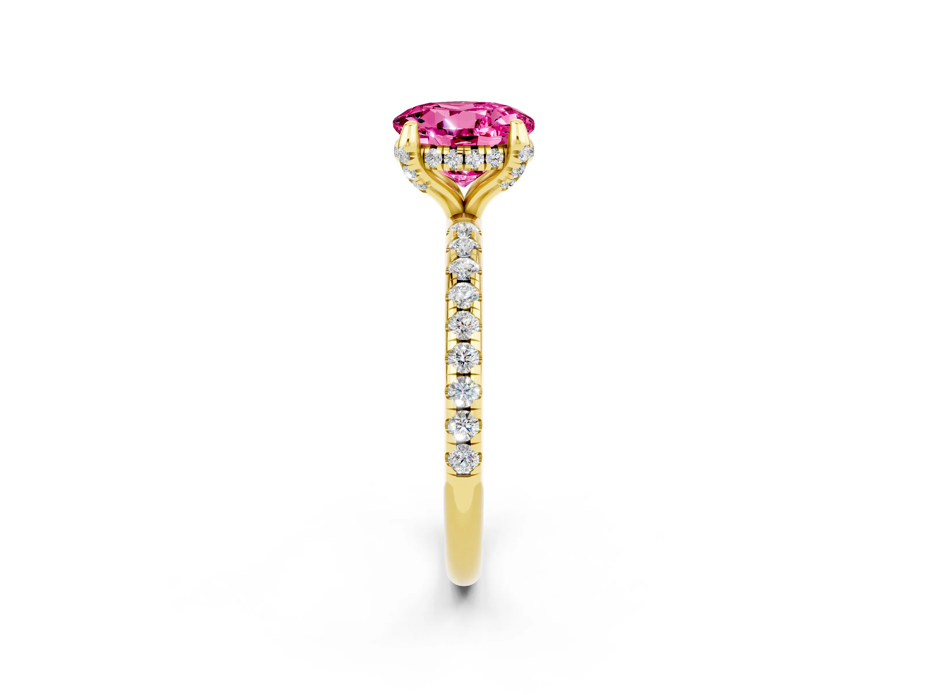 Yellow gold Round Cut Diamond Solitaire Ring with Four-Prong Setting and Pavé Band_2