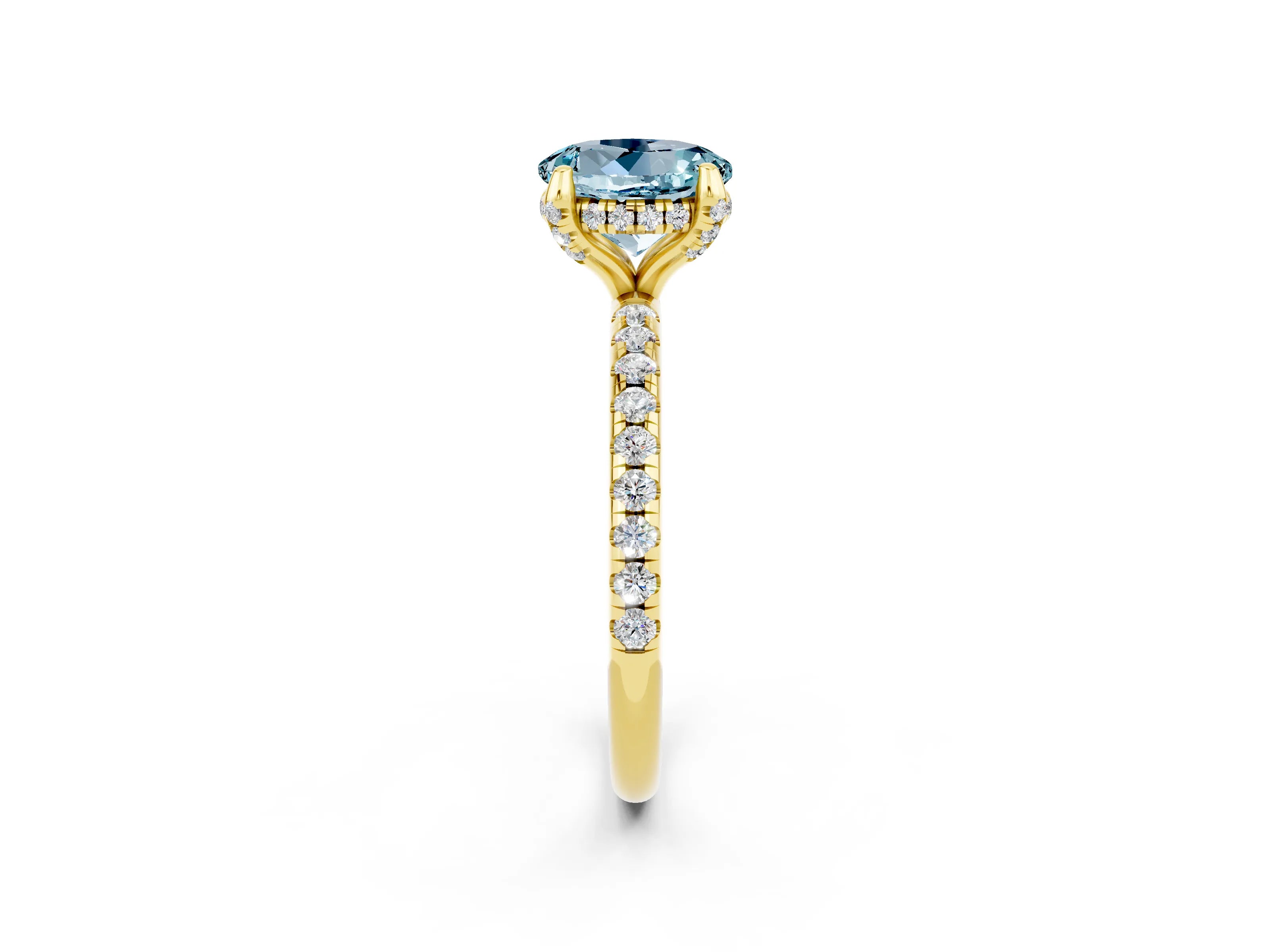 Yellow gold Round Cut Diamond Solitaire Ring with Four-Prong Setting and Pavé Band_2