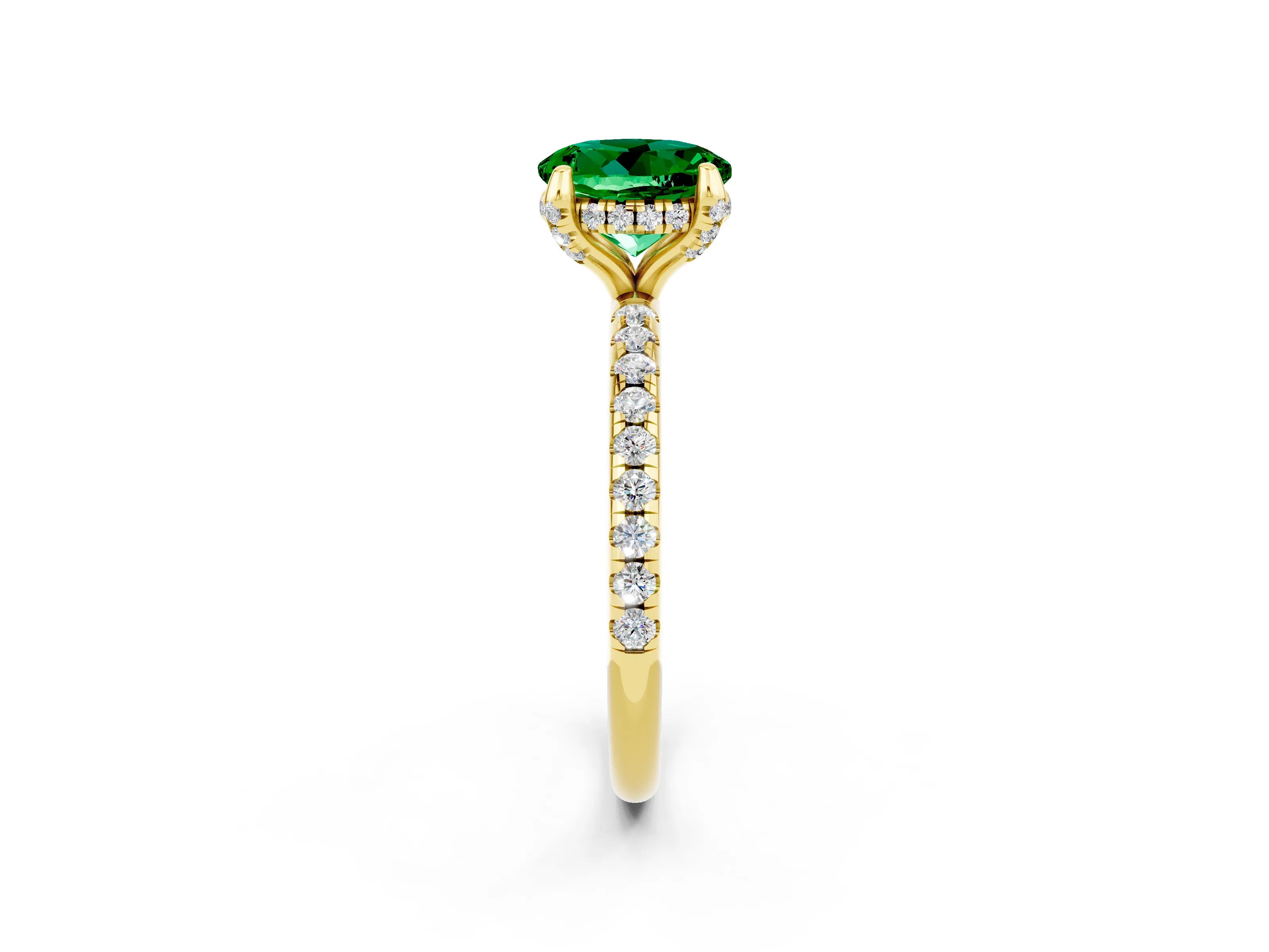 Yellow gold Round Cut Diamond Solitaire Ring with Four-Prong Setting and Pavé Band_2
