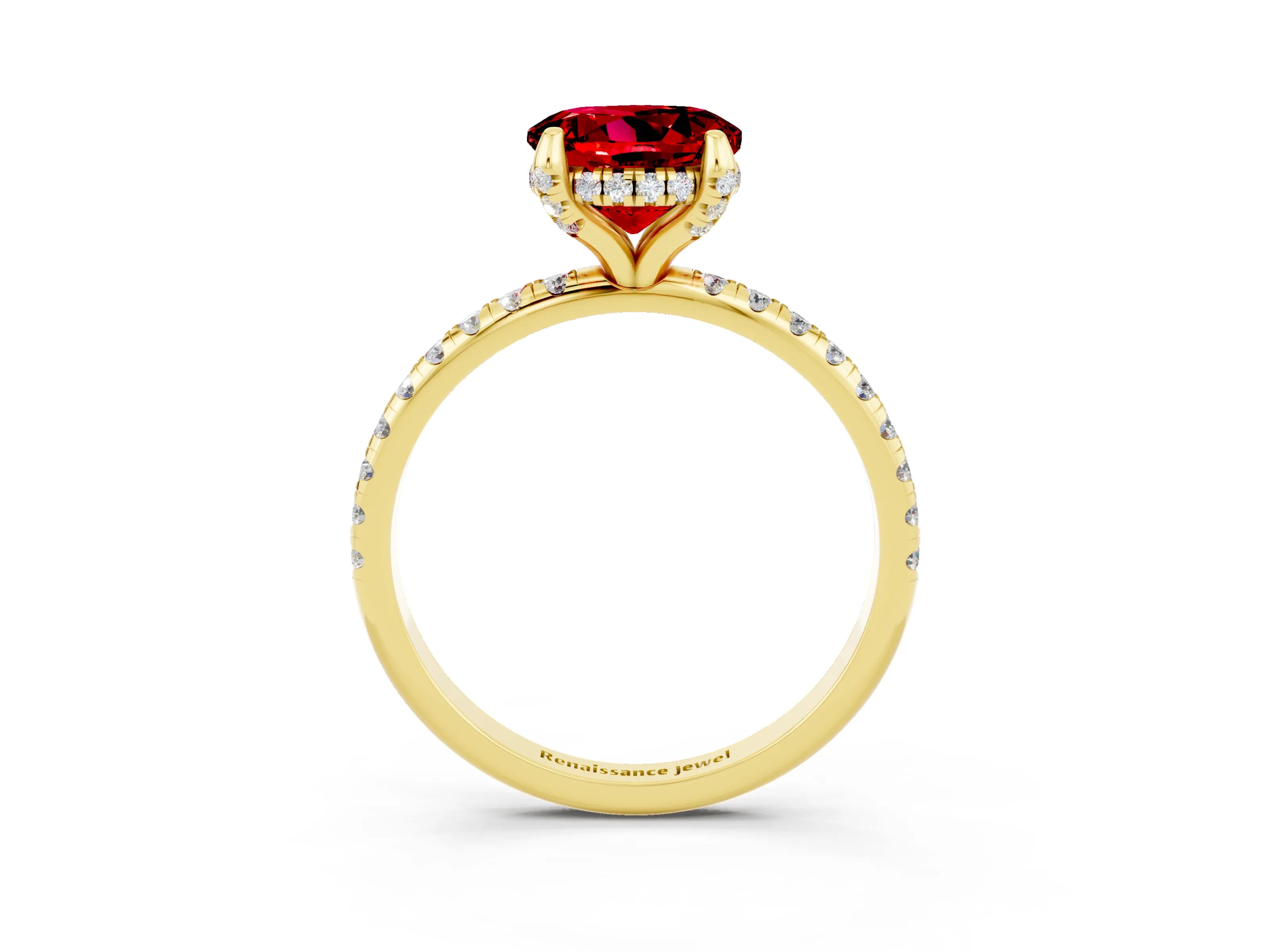 Yellow gold Round Cut Diamond Solitaire Ring with Four-Prong Setting and Pavé Band_3