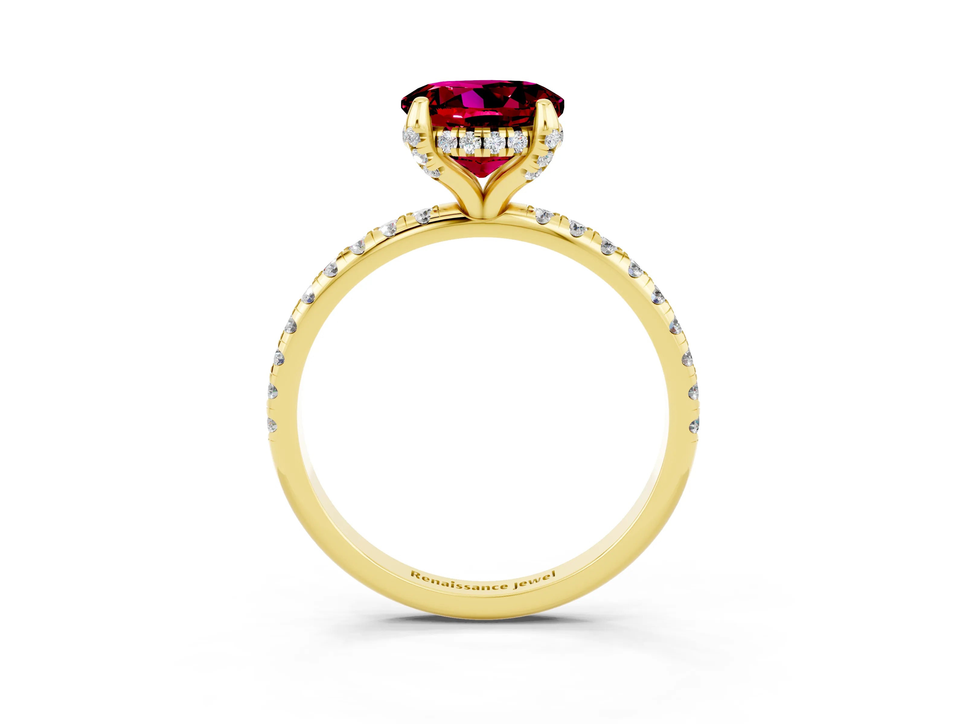 Yellow gold Round Cut Diamond Solitaire Ring with Four-Prong Setting and Pavé Band_3