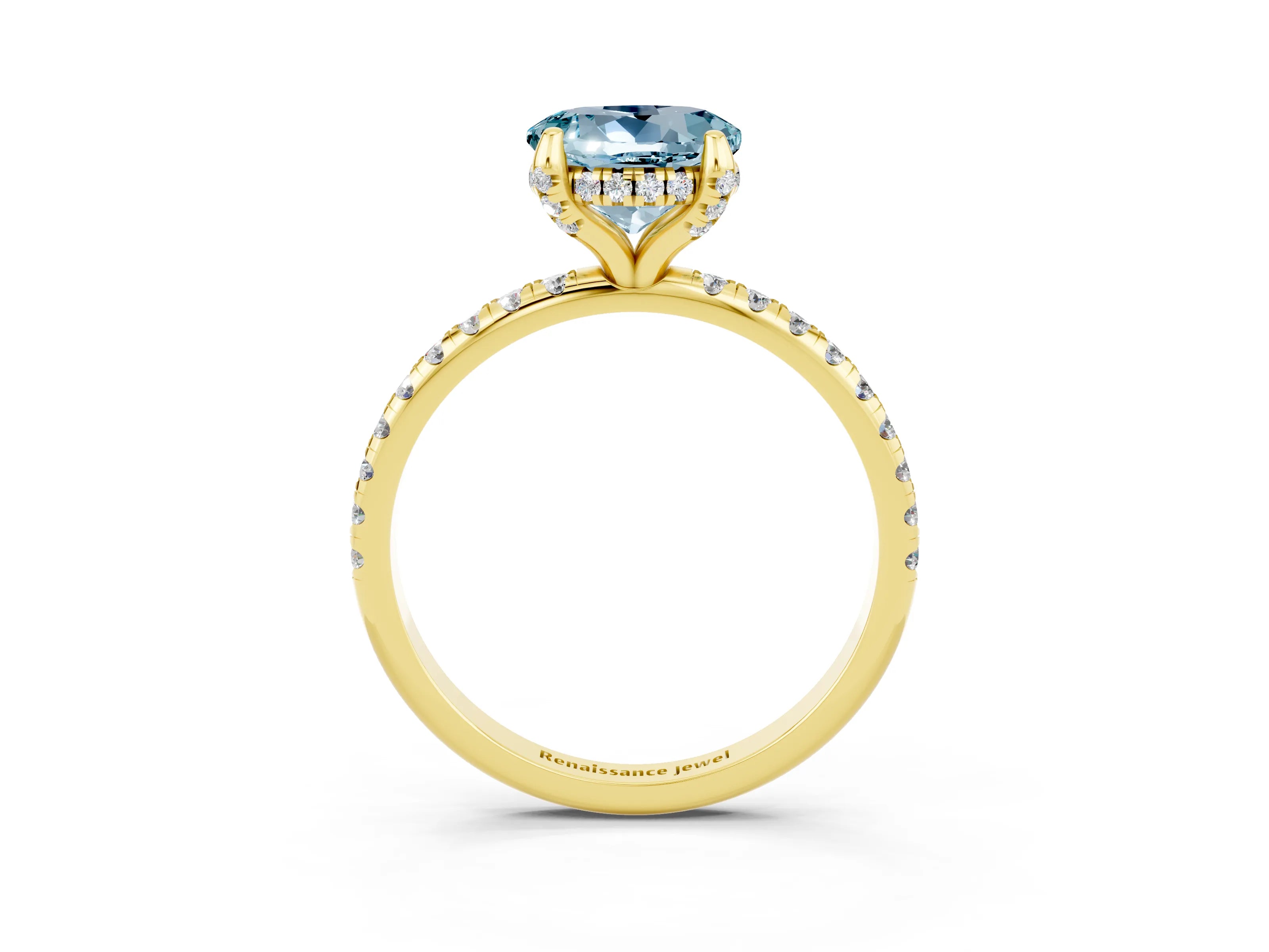 Yellow gold Round Cut Diamond Solitaire Ring with Four-Prong Setting and Pavé Band_3