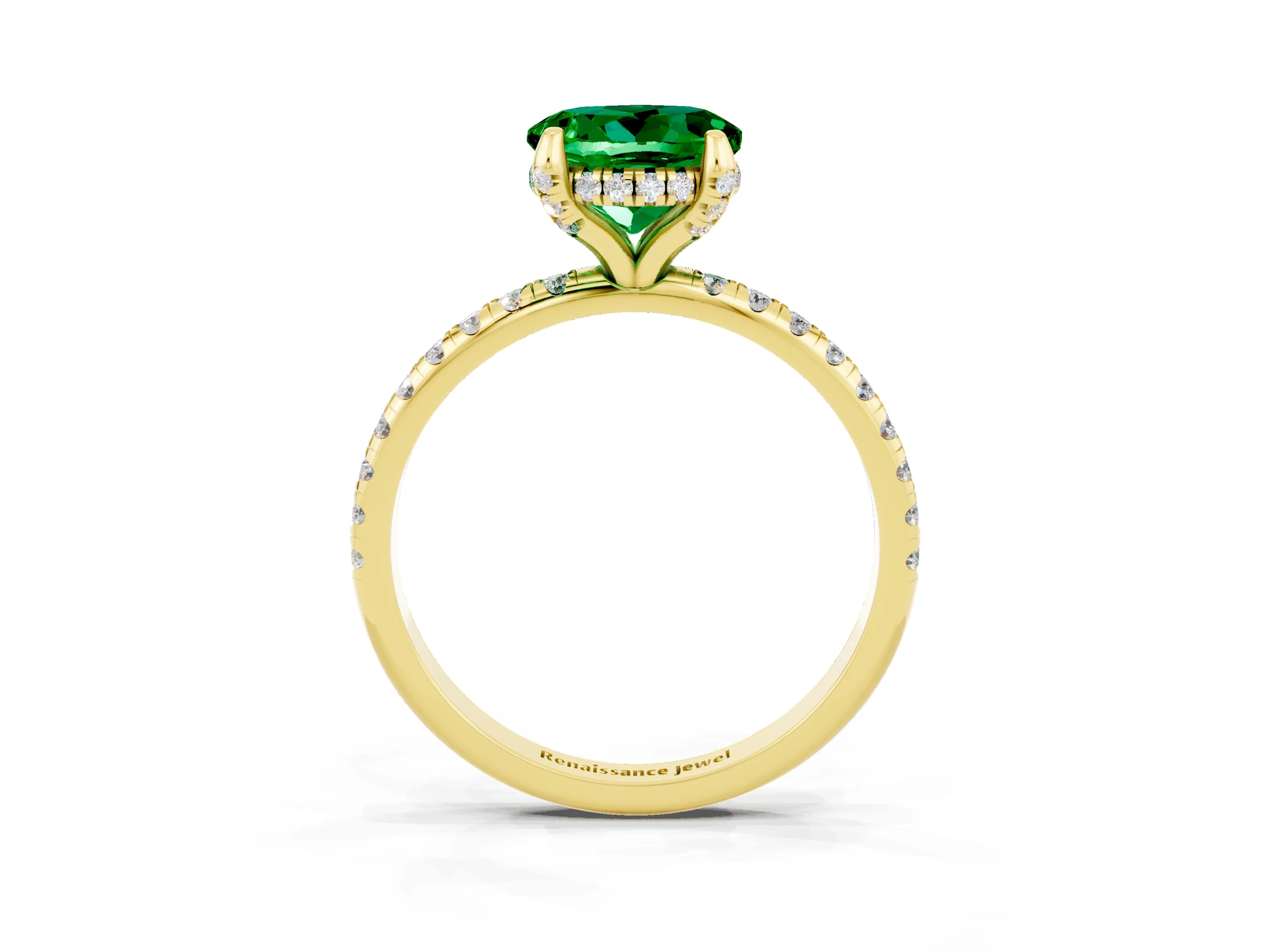 Yellow gold Round Cut Diamond Solitaire Ring with Four-Prong Setting and Pavé Band_3