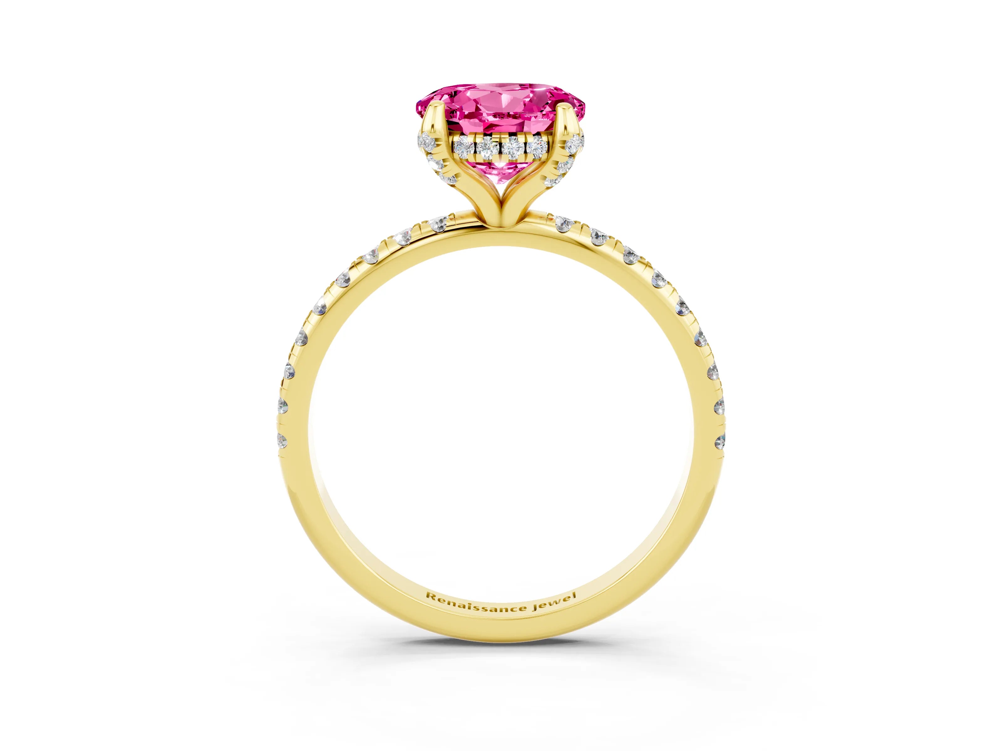 Yellow gold Round Cut Diamond Solitaire Ring with Four-Prong Setting and Pavé Band_3