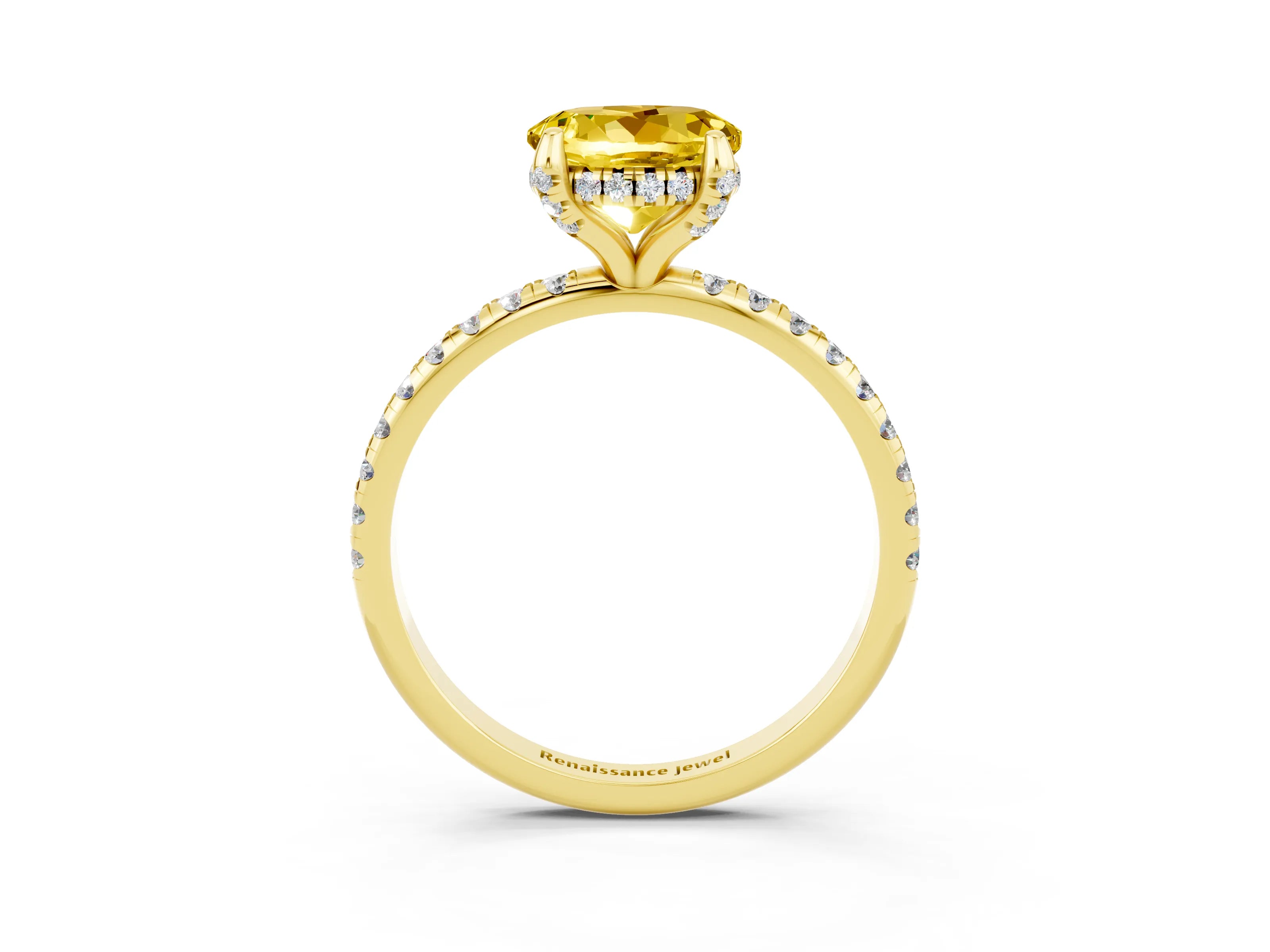 Yellow gold Round Cut Diamond Solitaire Ring with Four-Prong Setting and Pavé Band_3