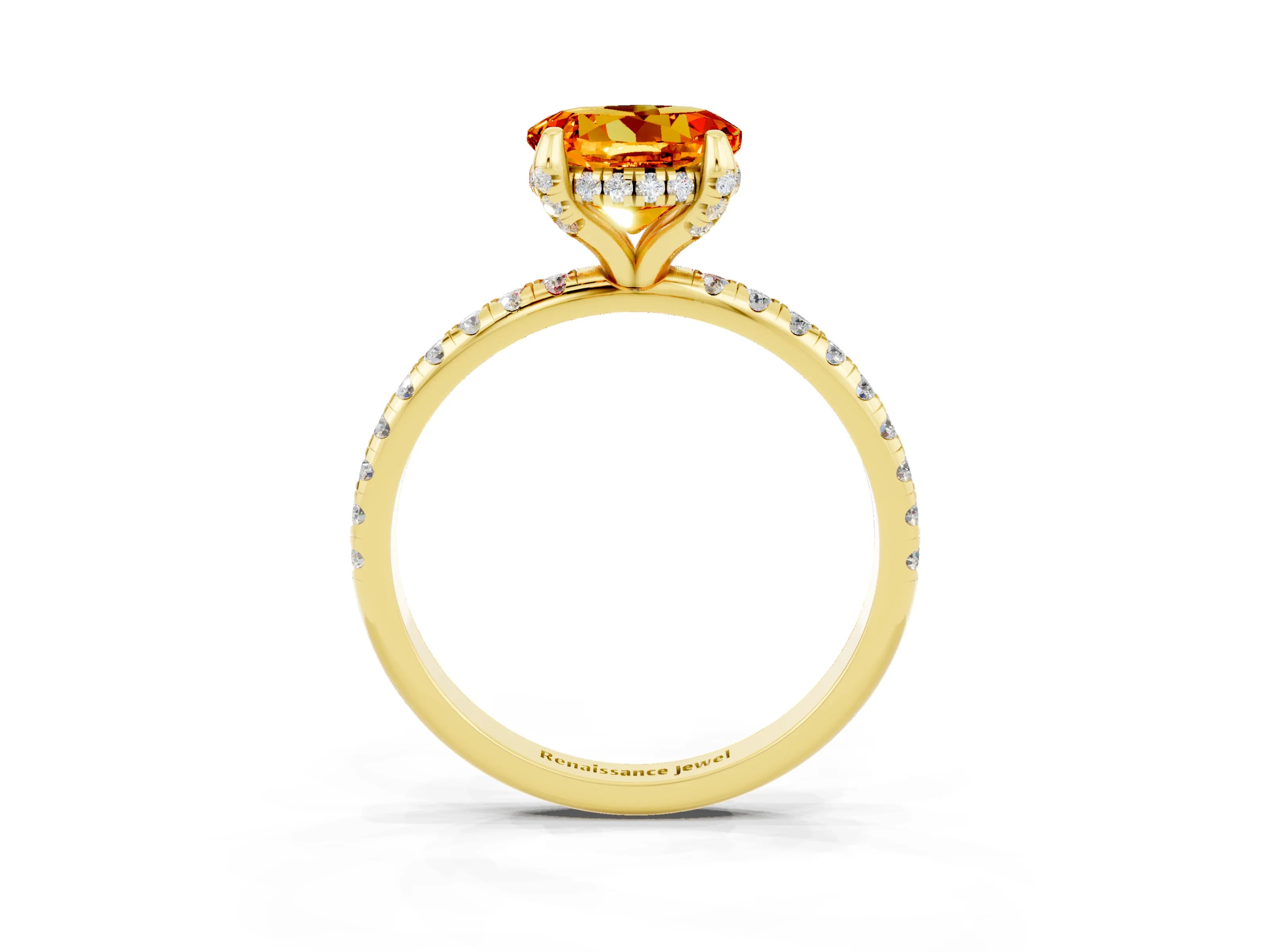 Yellow gold Round Cut Diamond Solitaire Ring with Four-Prong Setting and Pavé Band_3