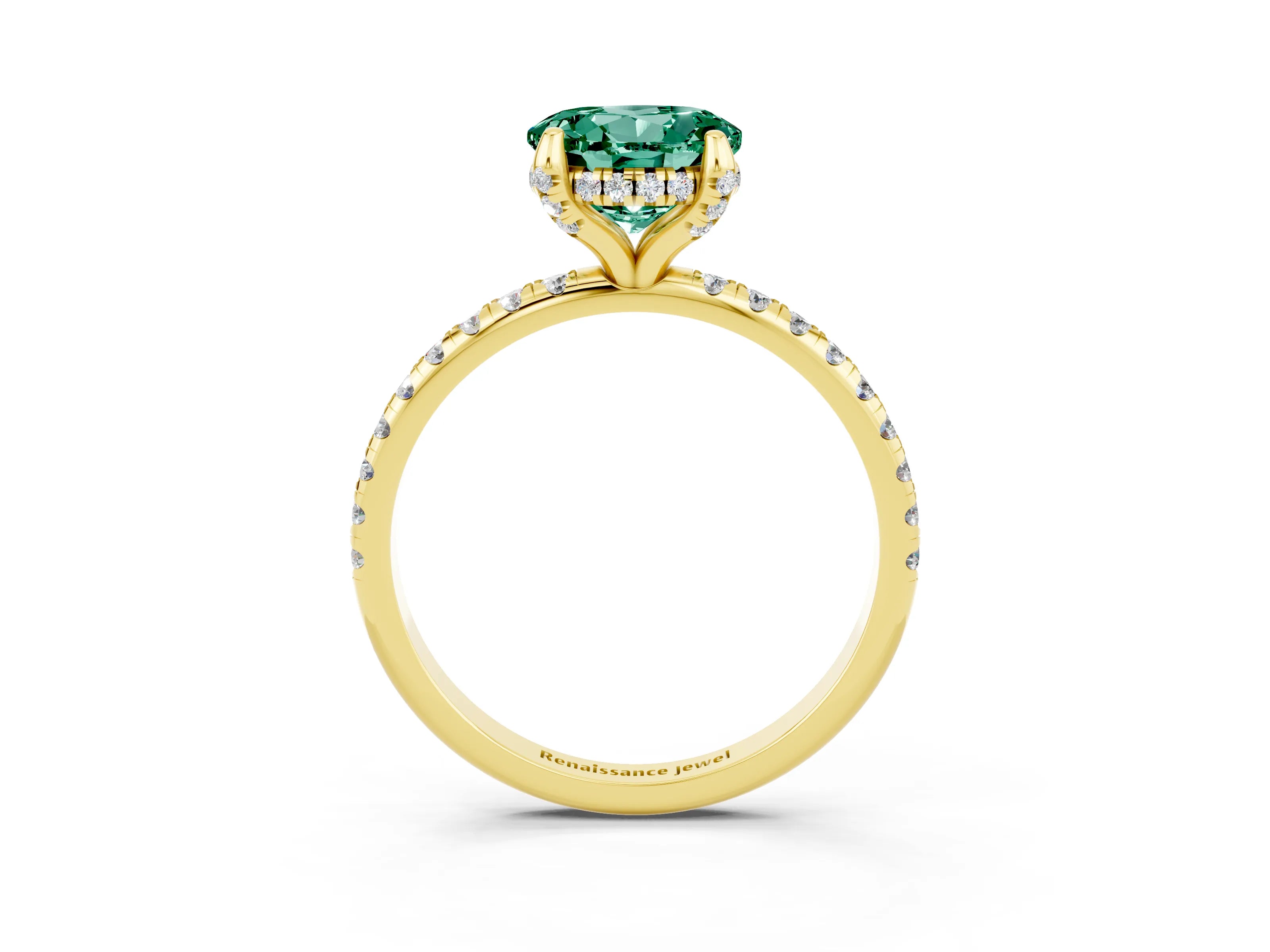 Yellow gold Round Cut Diamond Solitaire Ring with Four-Prong Setting and Pavé Band_3