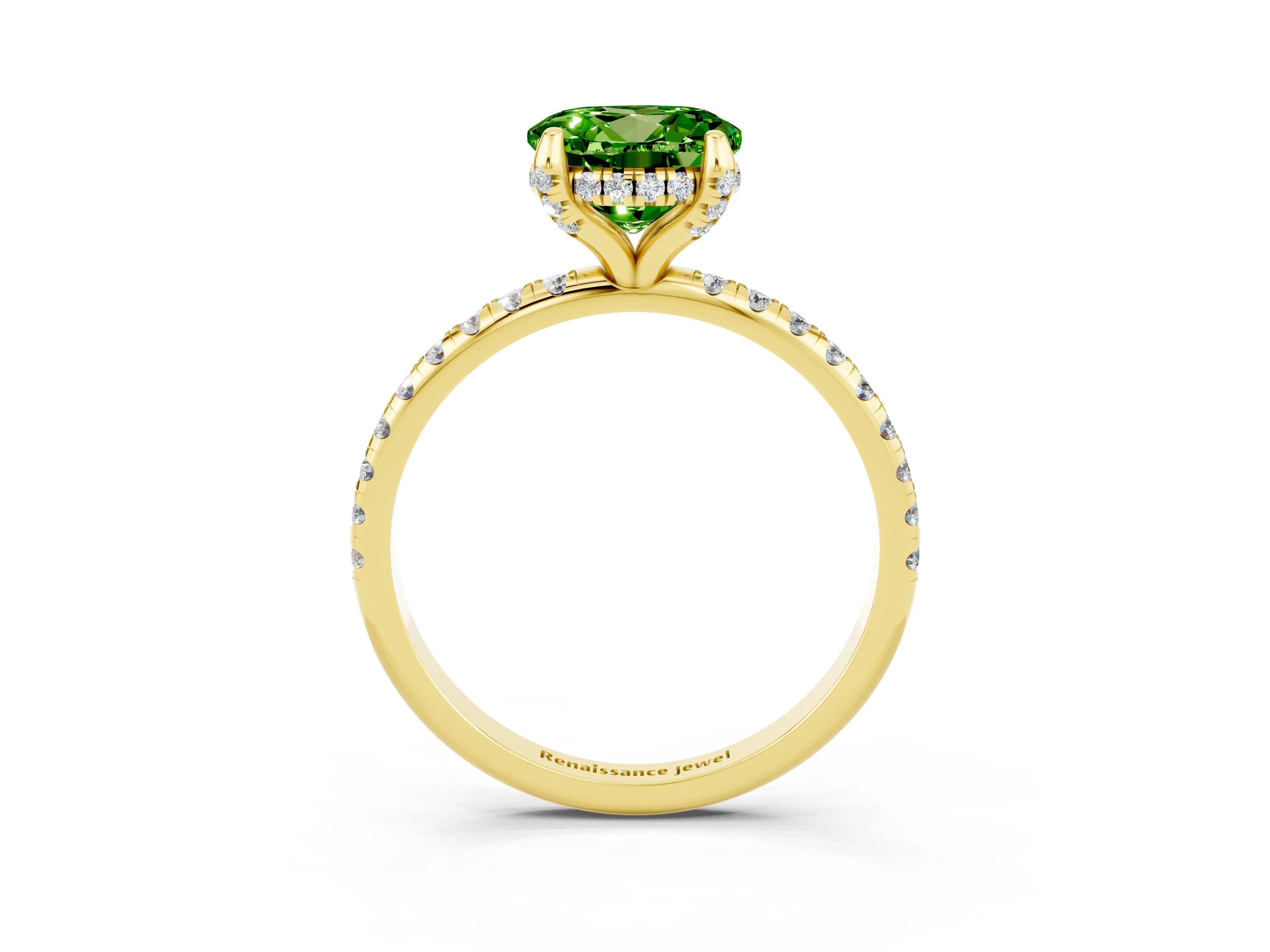 Yellow gold Round Cut Diamond Solitaire Ring with Four-Prong Setting and Pavé Band_3