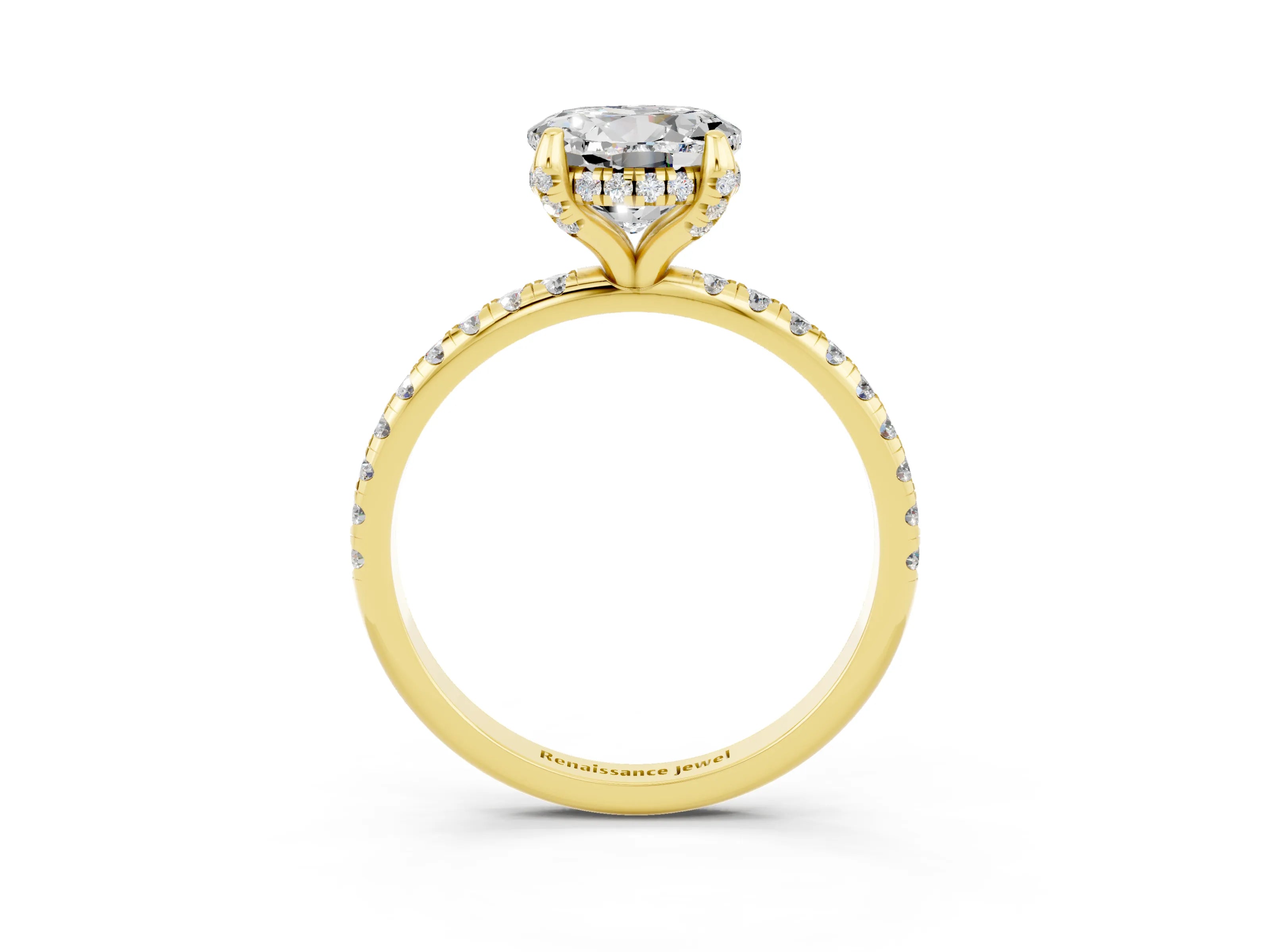 Yellow gold Round Cut Diamond Solitaire Ring with Four-Prong Setting and Pavé Band_3