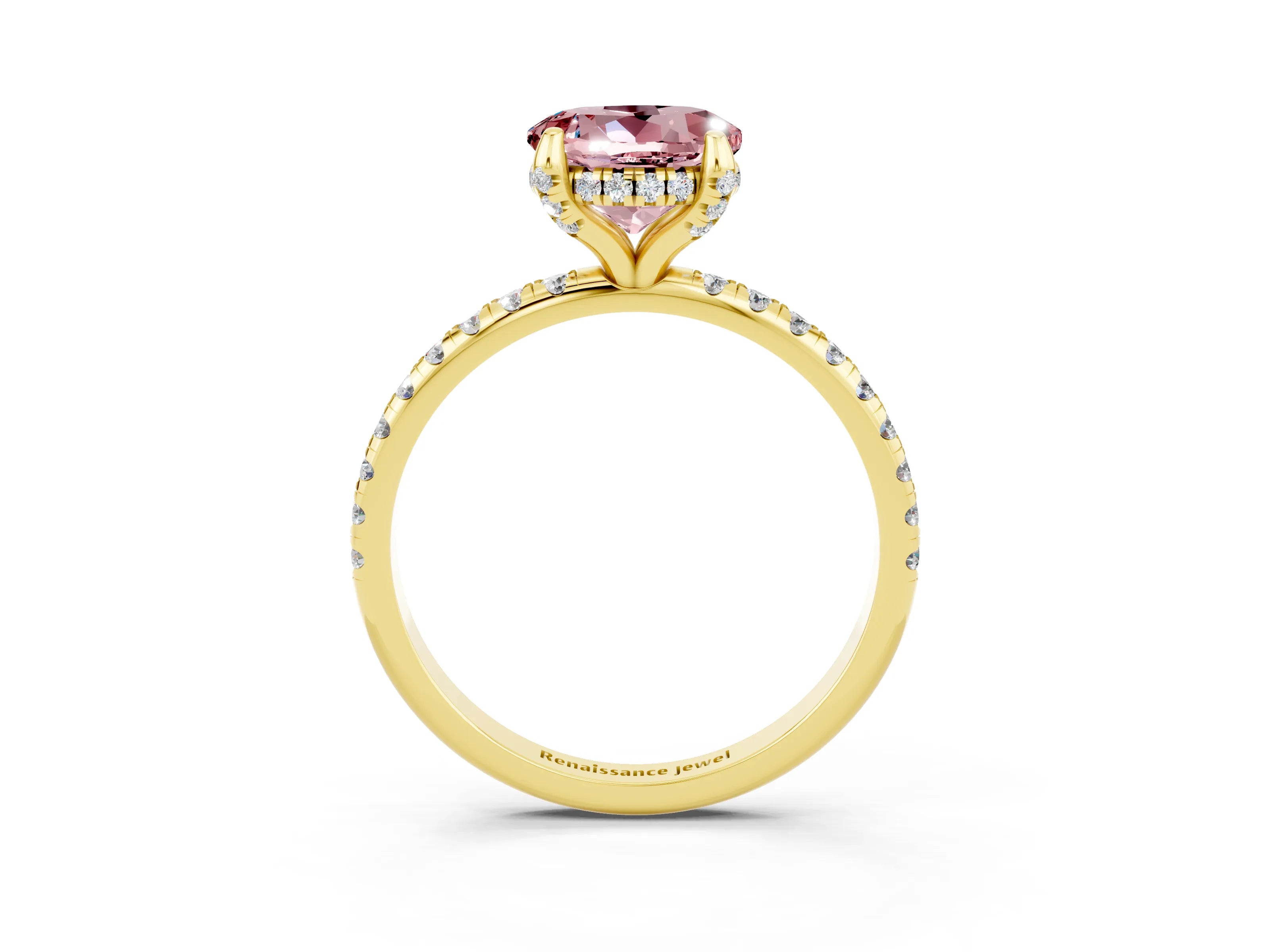 Yellow gold Round Cut Diamond Solitaire Ring with Four-Prong Setting and Pavé Band_3