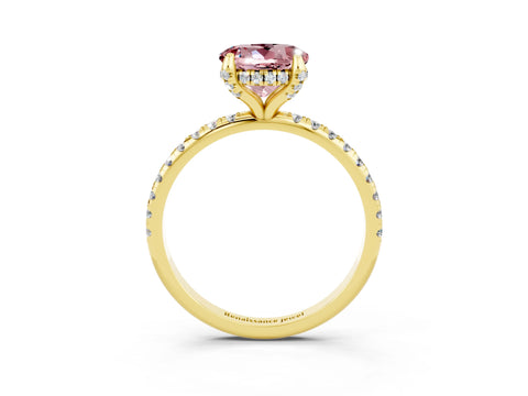 Yellow gold Round Cut Diamond Solitaire Ring with Four-Prong Setting and Pavé Band_3