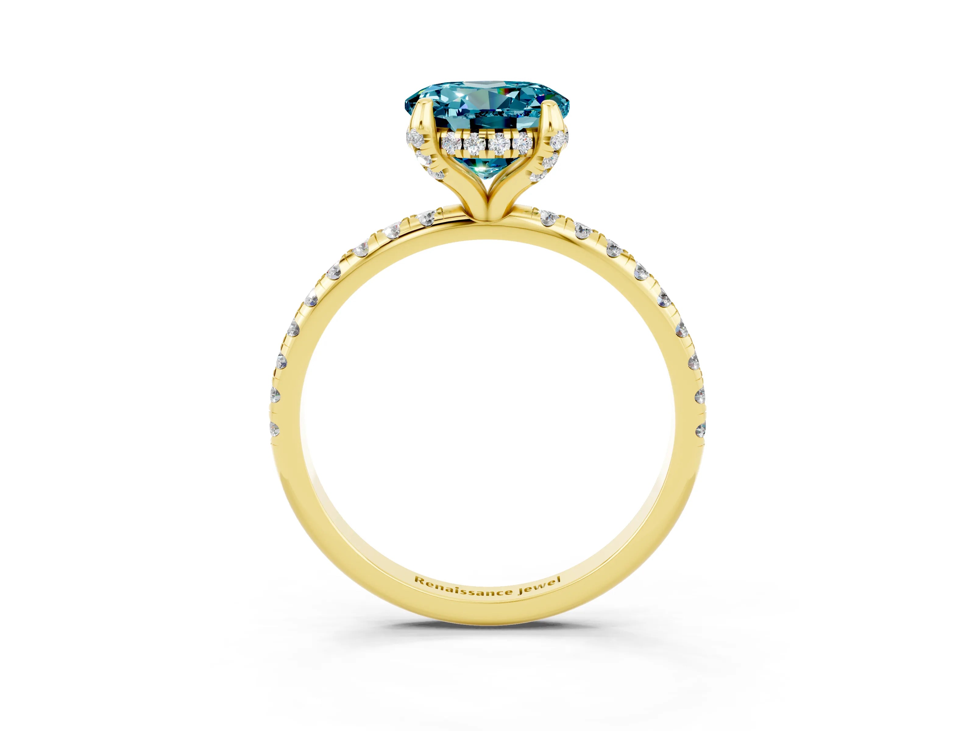 Yellow gold Round Cut Diamond Solitaire Ring with Four-Prong Setting and Pavé Band_3