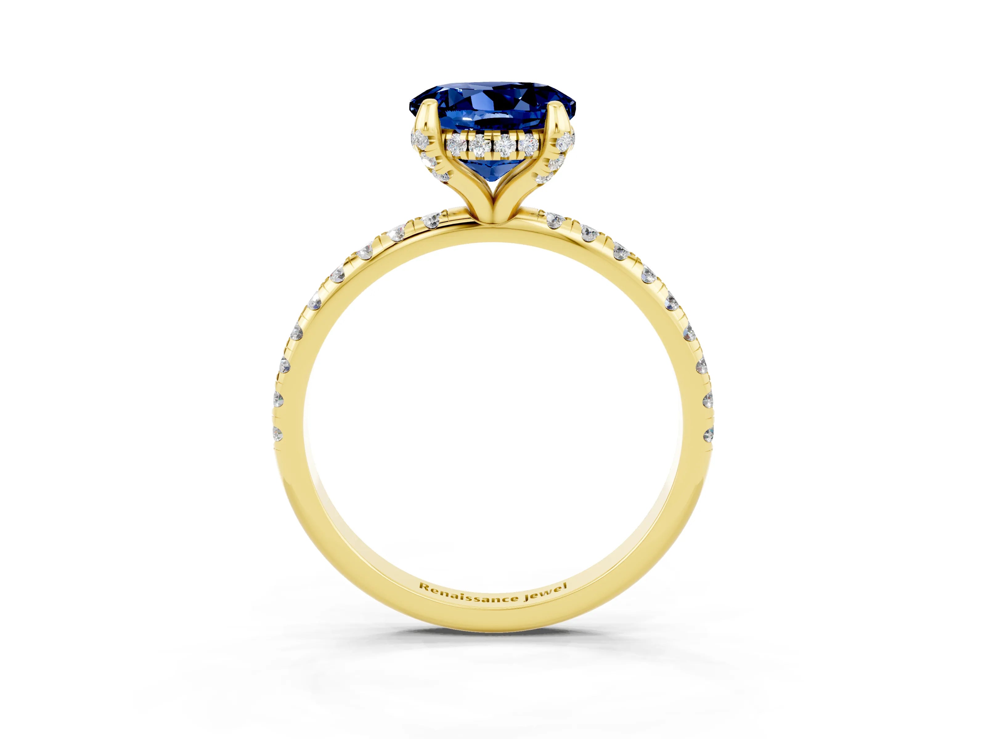 Yellow gold Round Cut Diamond Solitaire Ring with Four-Prong Setting and Pavé Band_3