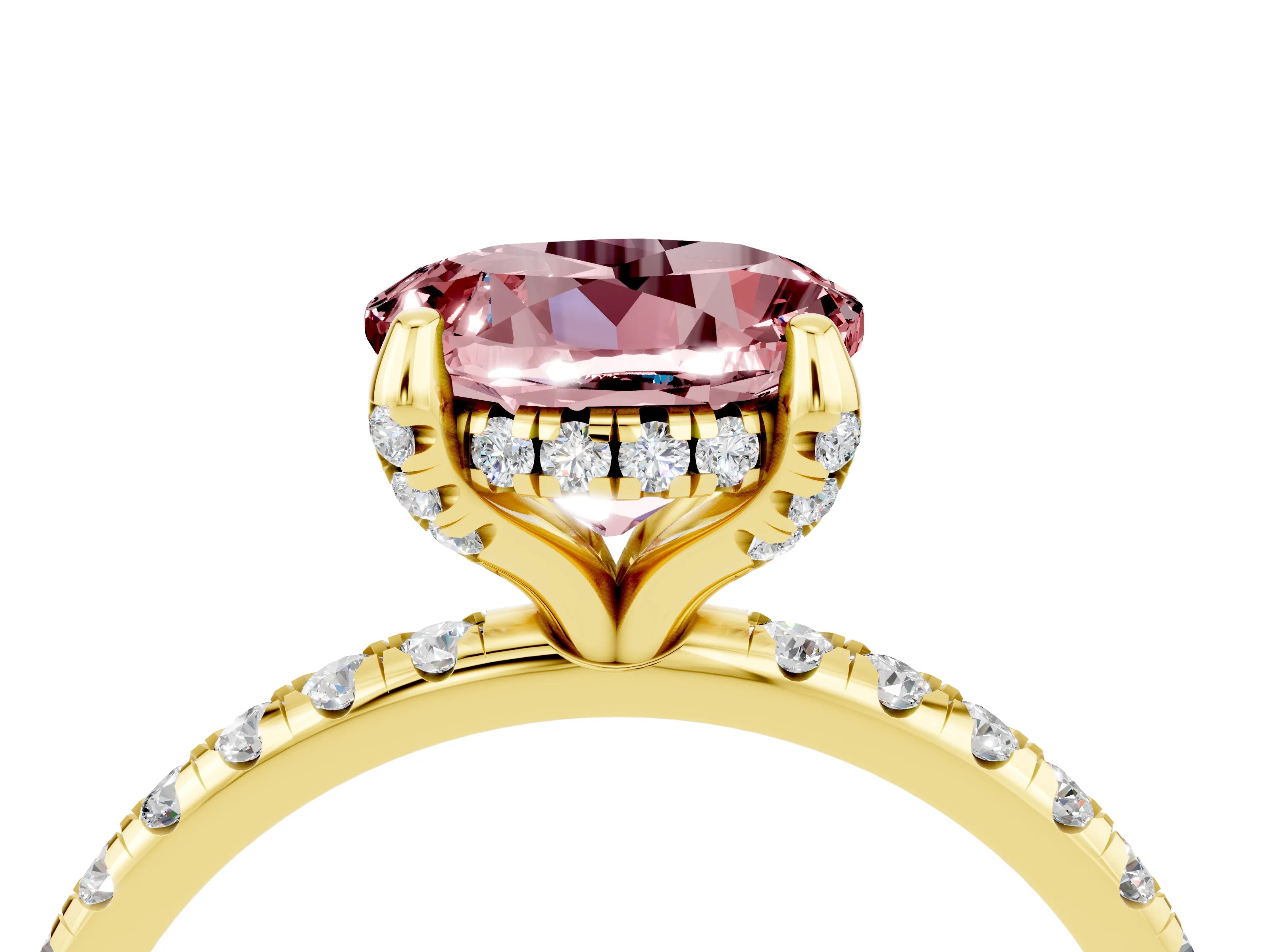Yellow gold Round Cut Diamond Solitaire Ring with Four-Prong Setting and Pavé Band_4