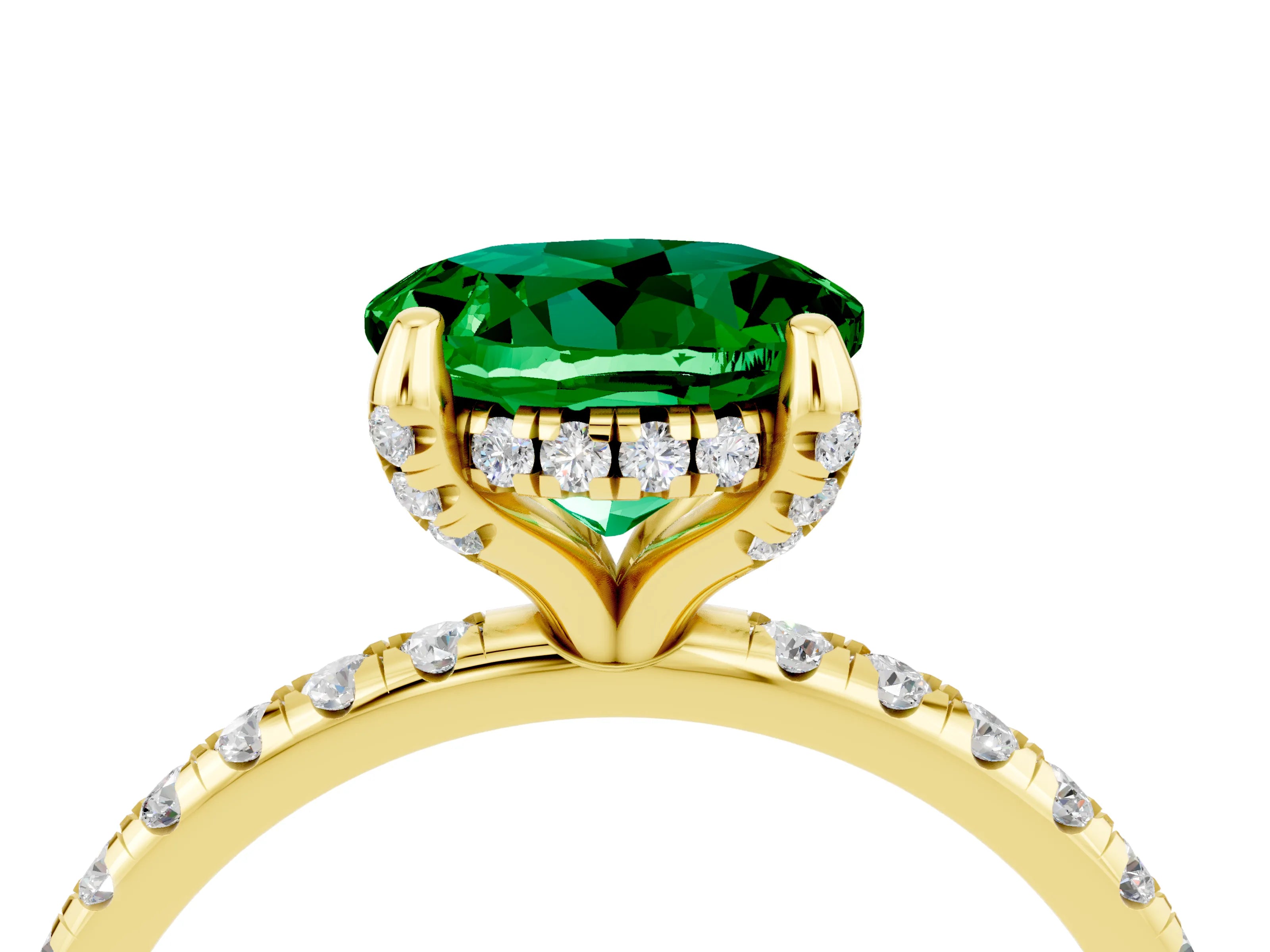 Yellow gold Round Cut Diamond Solitaire Ring with Four-Prong Setting and Pavé Band_4
