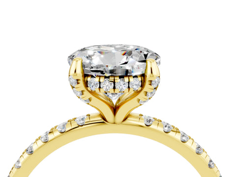 Yellow gold Round Cut Diamond Solitaire Ring with Four-Prong Setting and Pavé Band_4