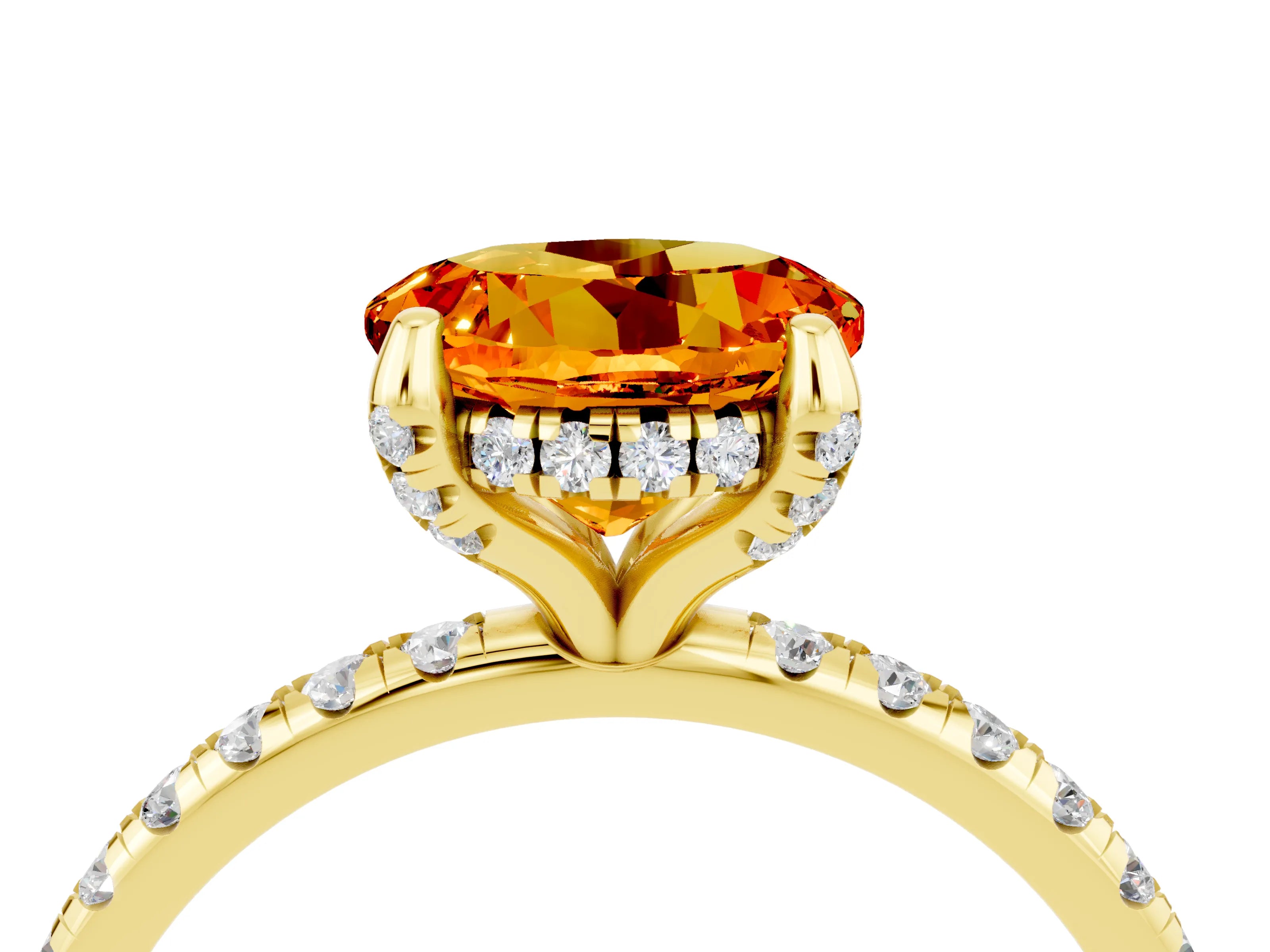 Yellow gold Round Cut Diamond Solitaire Ring with Four-Prong Setting and Pavé Band_4