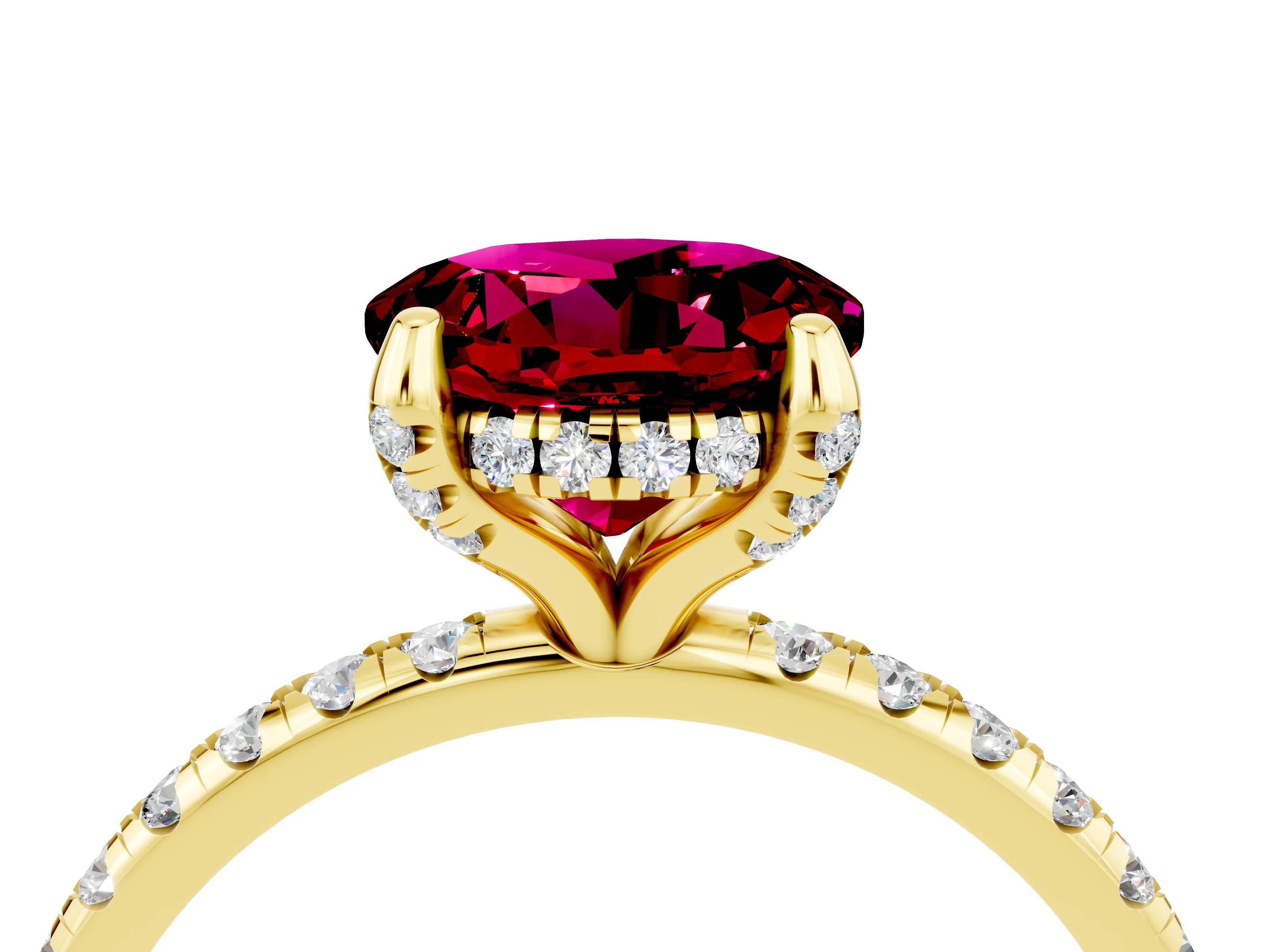 Yellow gold Round Cut Diamond Solitaire Ring with Four-Prong Setting and Pavé Band_4