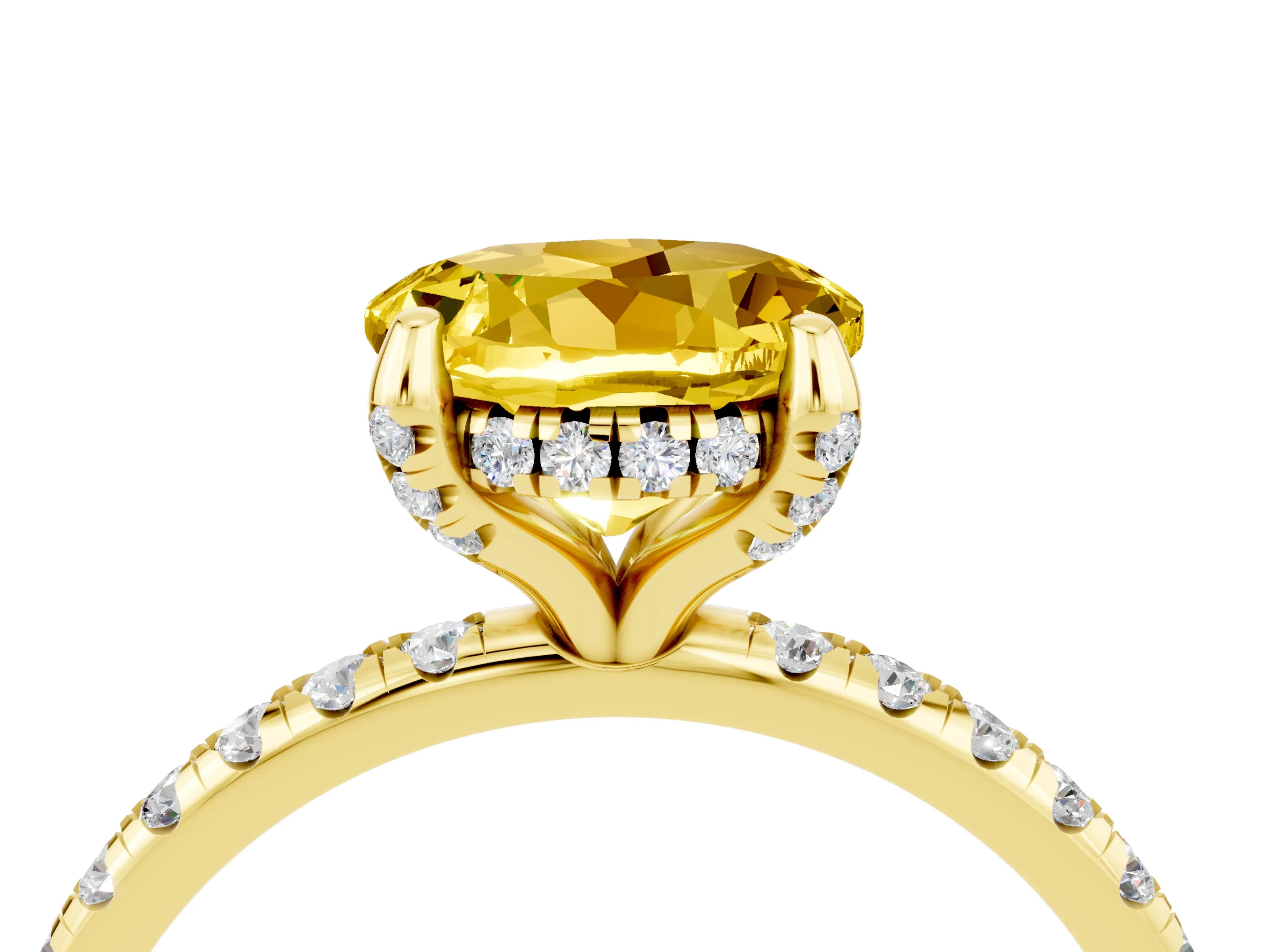 Yellow gold Round Cut Diamond Solitaire Ring with Four-Prong Setting and Pavé Band_4